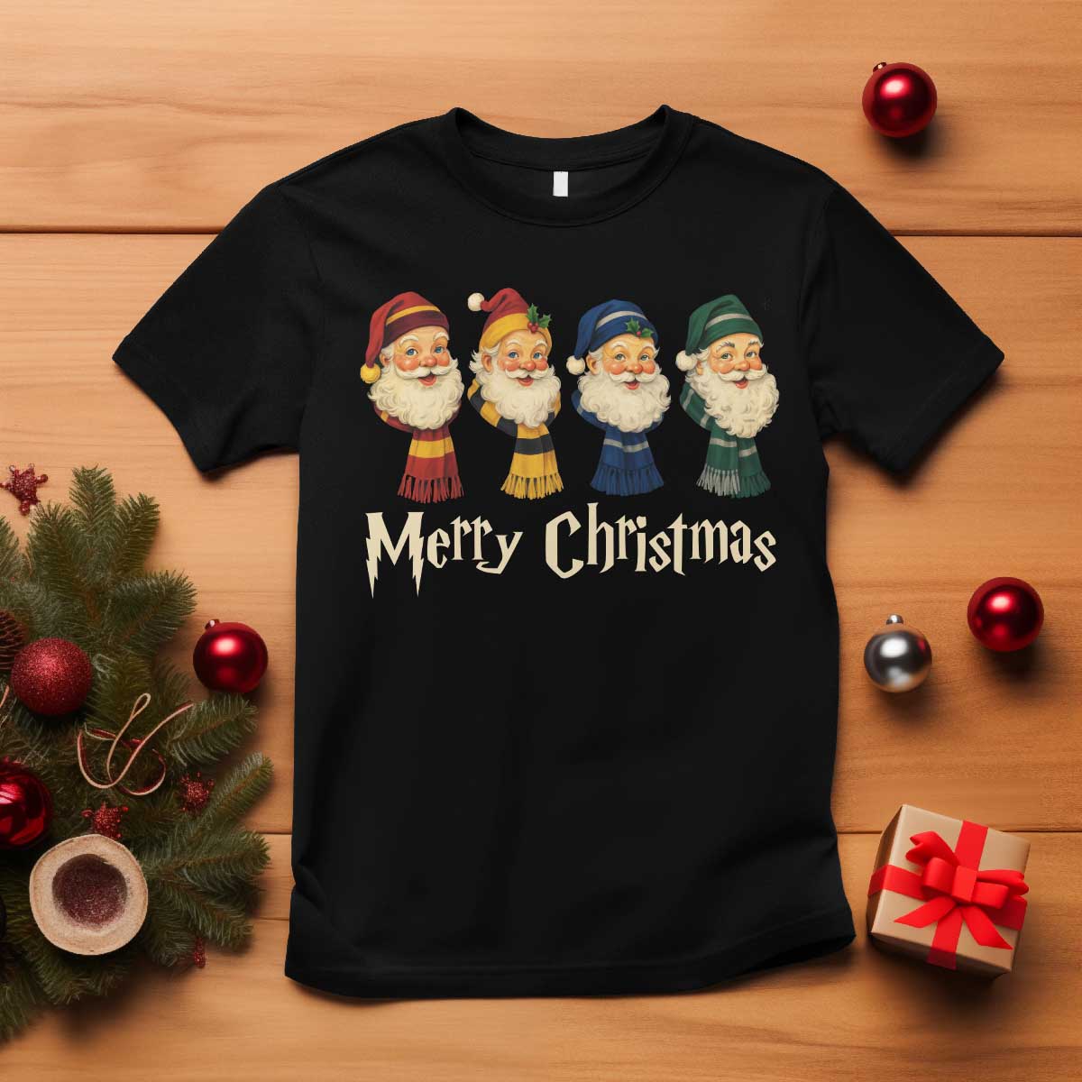Merry Christmas Santa T Shirt Vintage Wizard Holiday Season Cute Family Pajama - Wonder Print Shop