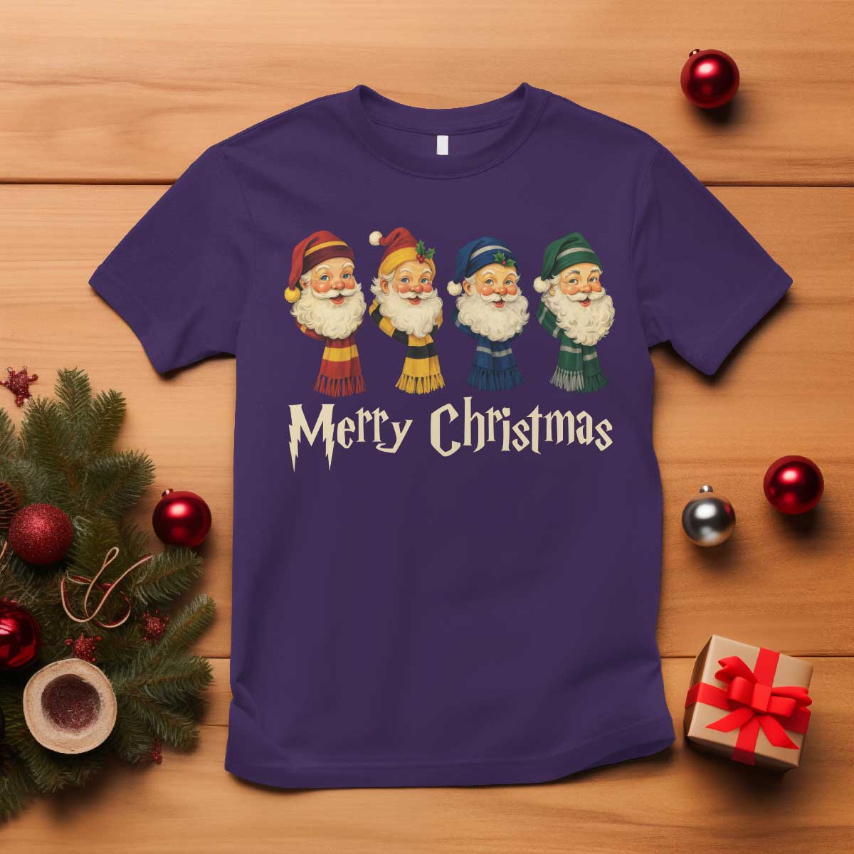 Merry Christmas Santa T Shirt Vintage Wizard Holiday Season Cute Family Pajama - Wonder Print Shop