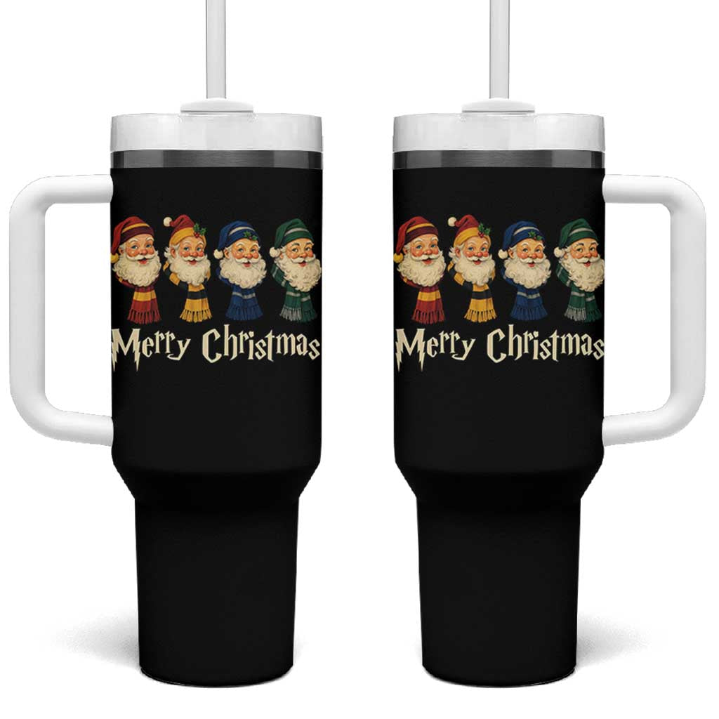 Merry Christmas Santa Tumbler With Handle Vintage Wizard Holiday Season Cute Family Pajama - Wonder Print Shop