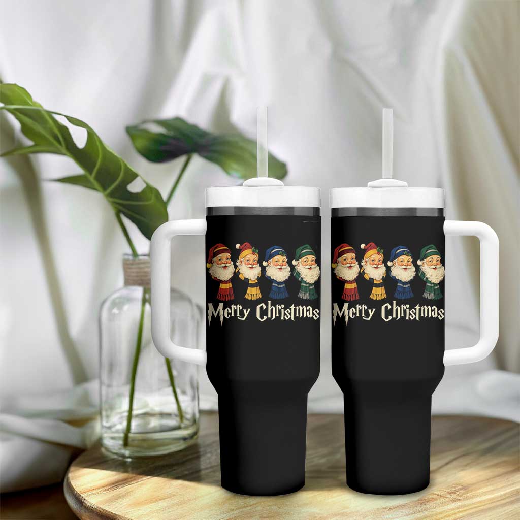Merry Christmas Santa Tumbler With Handle Vintage Wizard Holiday Season Cute Family Pajama - Wonder Print Shop