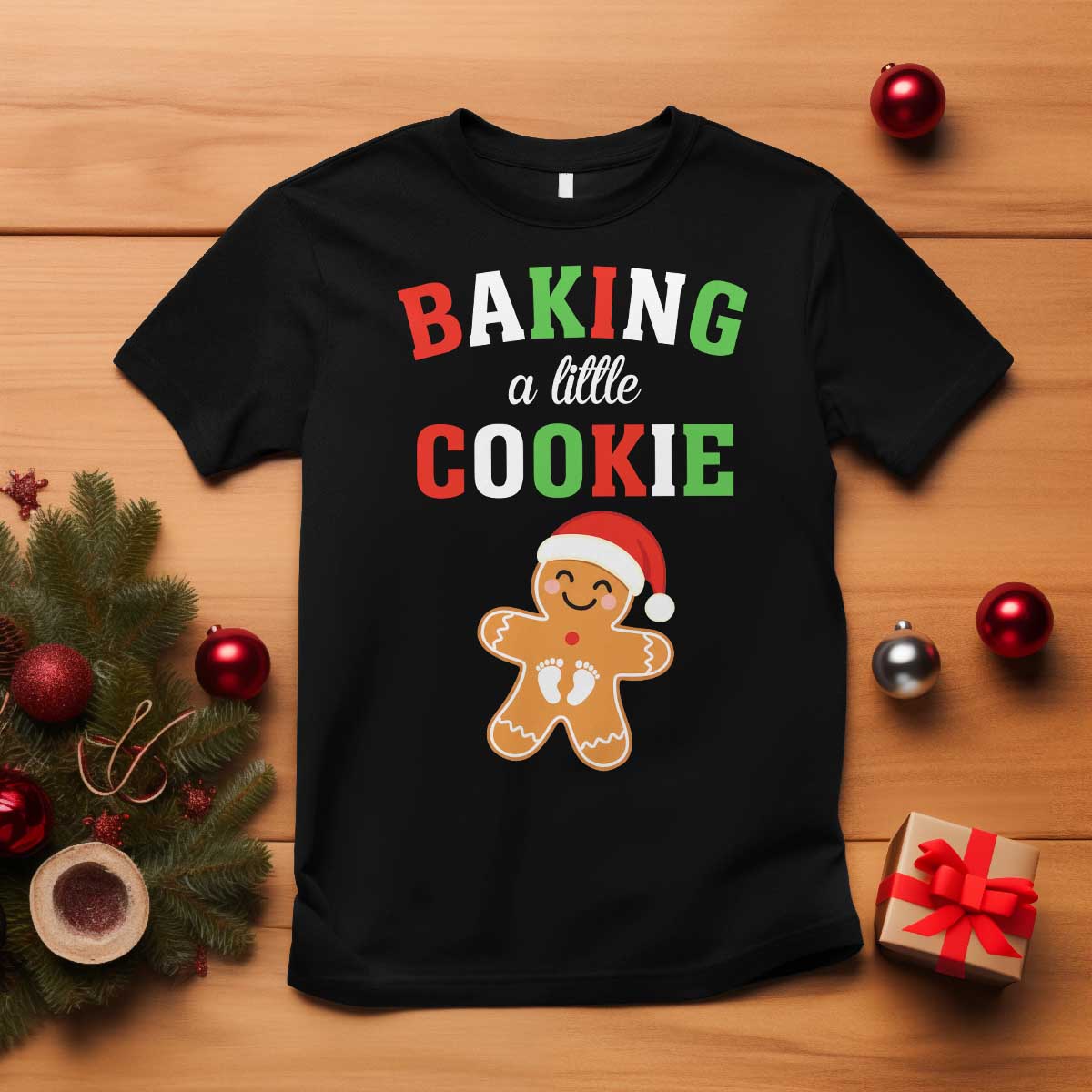 Christmas Pregnant T Shirt Baking A Little Cookie Maternity Pregnancy Announcement - Wonder Print Shop