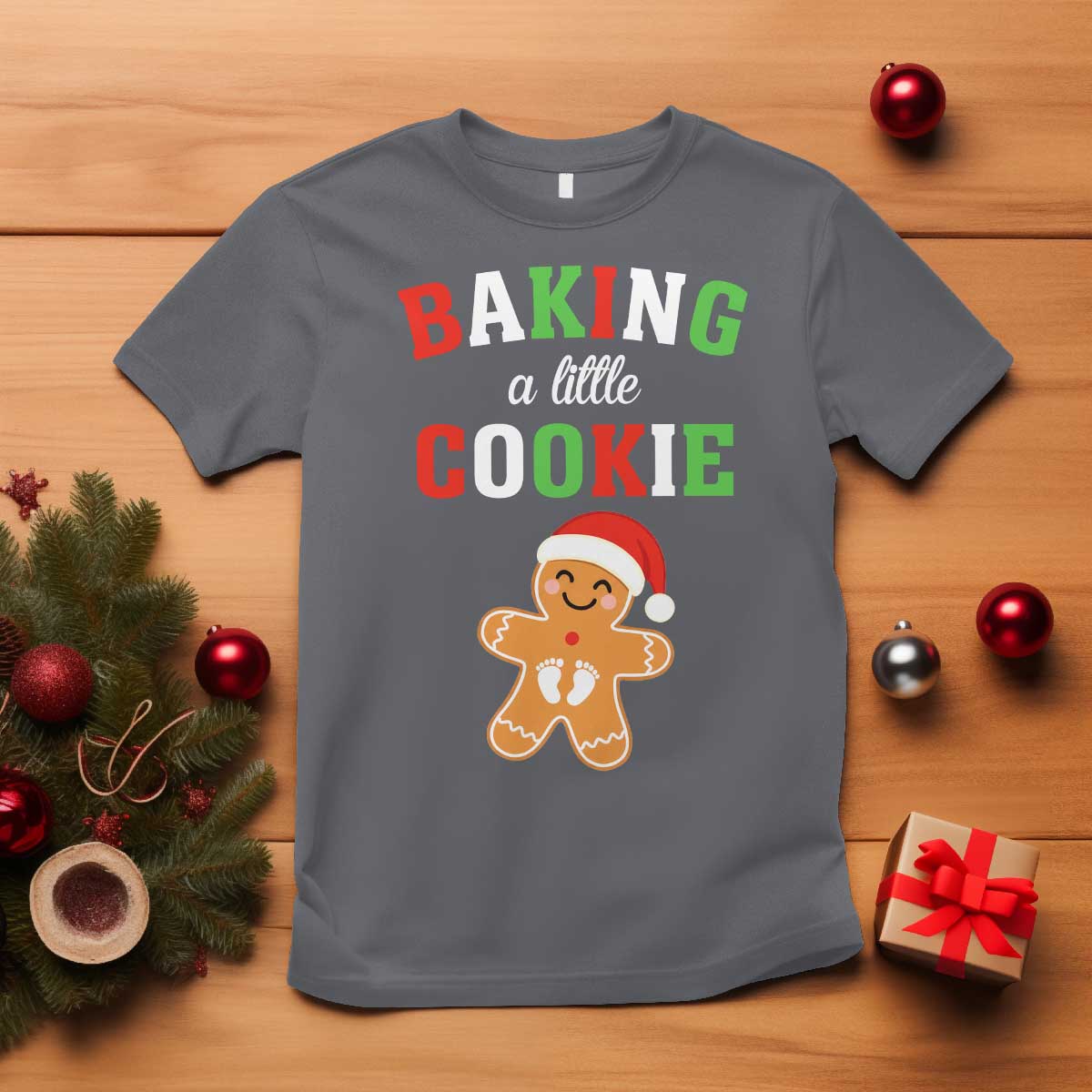 Christmas Pregnant T Shirt Baking A Little Cookie Maternity Pregnancy Announcement - Wonder Print Shop