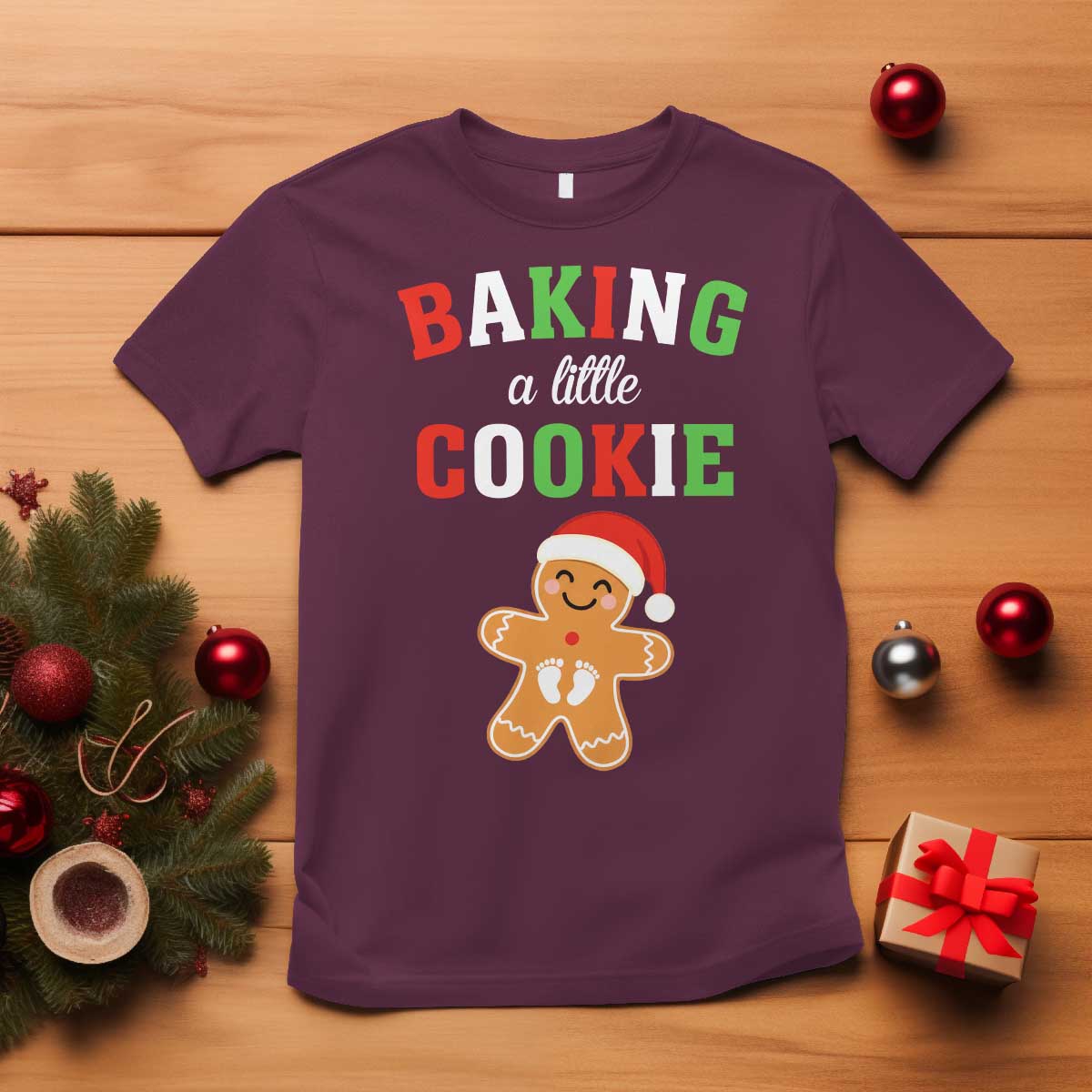 Christmas Pregnant T Shirt Baking A Little Cookie Maternity Pregnancy Announcement - Wonder Print Shop