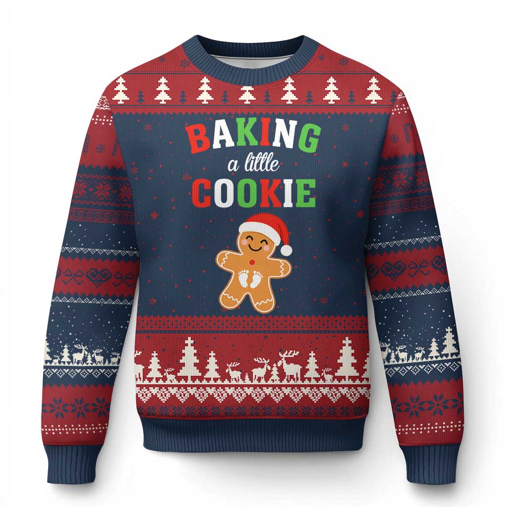 Xmas Pregnant Ugly Christmas Sweater Baking A Little Cookie Maternity Pregnancy Announcement - Wonder Print Shop