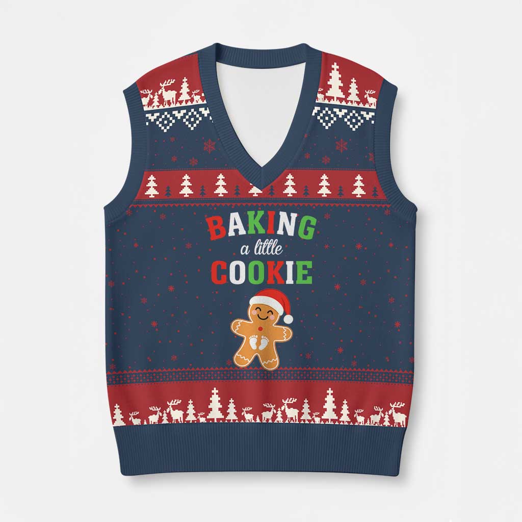 Xmas Pregnant V-Neck Knit Sweater Vest Baking A Little Cookie Maternity Pregnancy Announcement - Wonder Print Shop