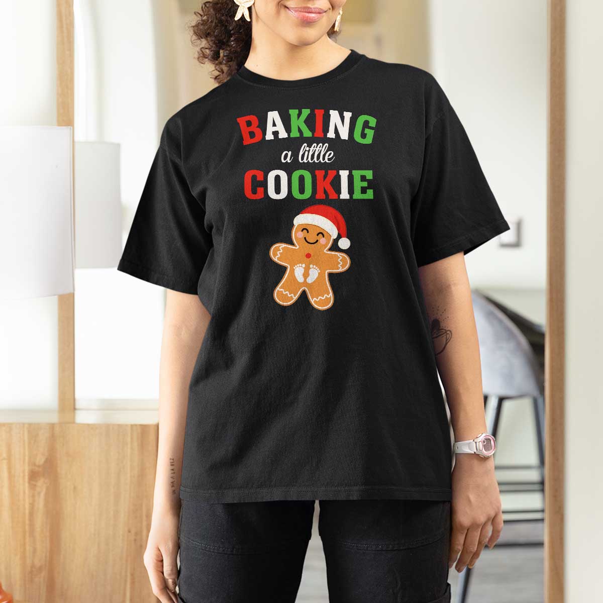 Christmas Pregnant T Shirt For Women Baking A Little Cookie Maternity Pregnancy Announcement - Wonder Print Shop