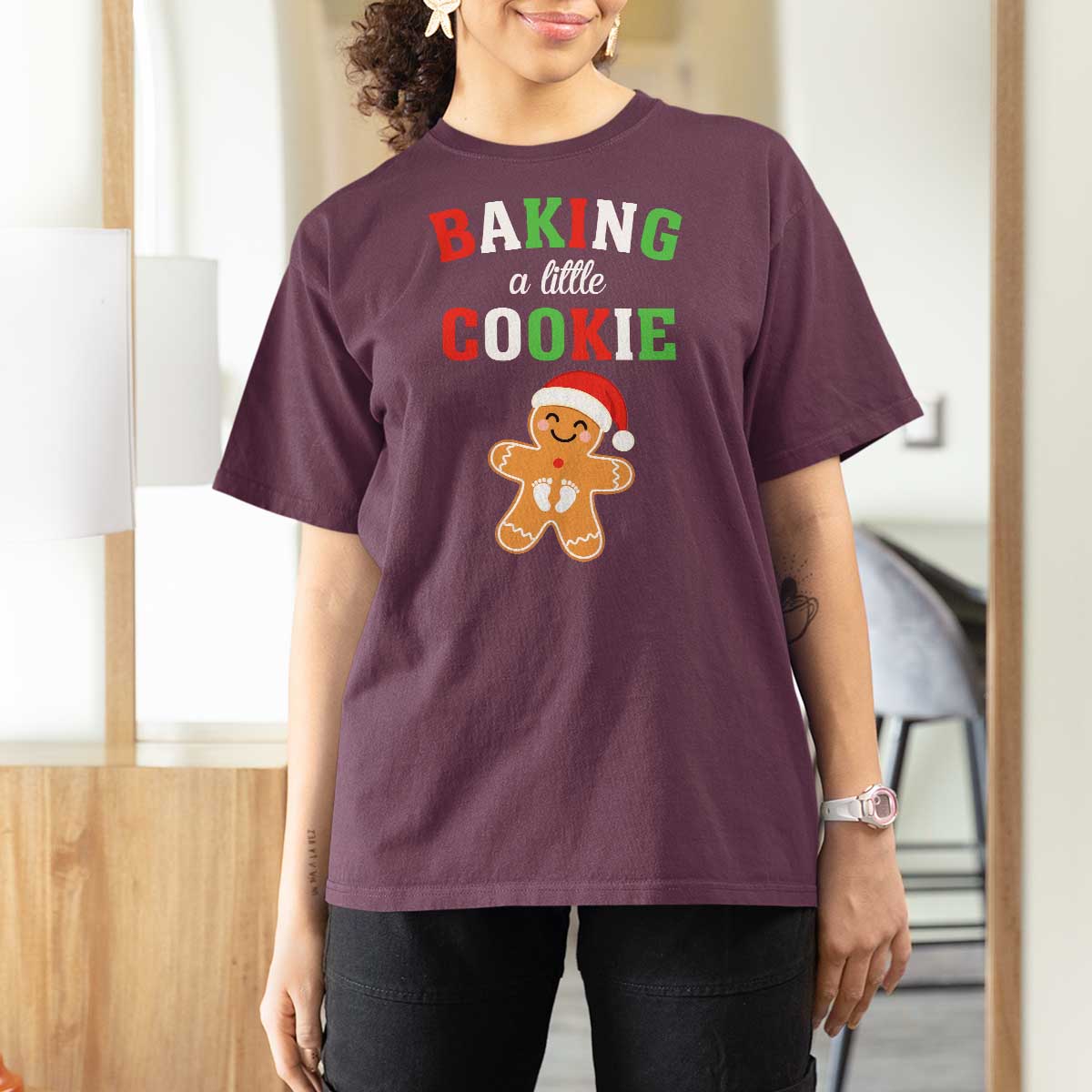 Christmas Pregnant T Shirt For Women Baking A Little Cookie Maternity Pregnancy Announcement - Wonder Print Shop