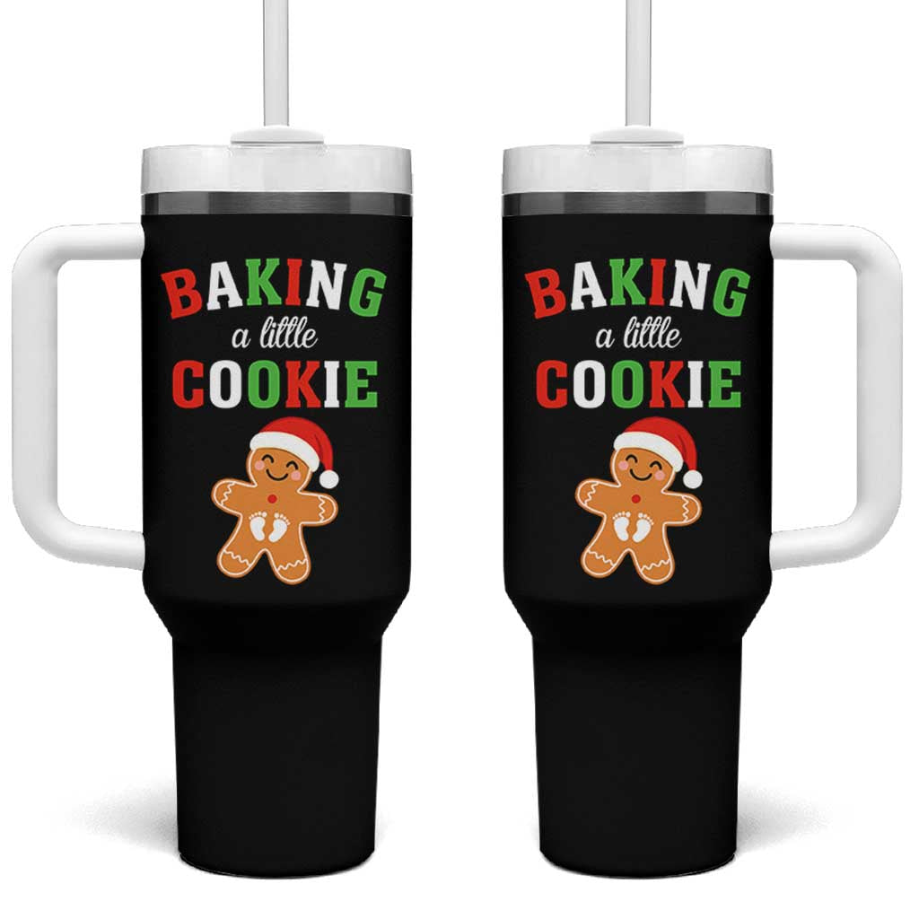 Christmas Pregnant Tumbler With Handle Baking A Little Cookie Maternity Pregnancy Announcement - Wonder Print Shop