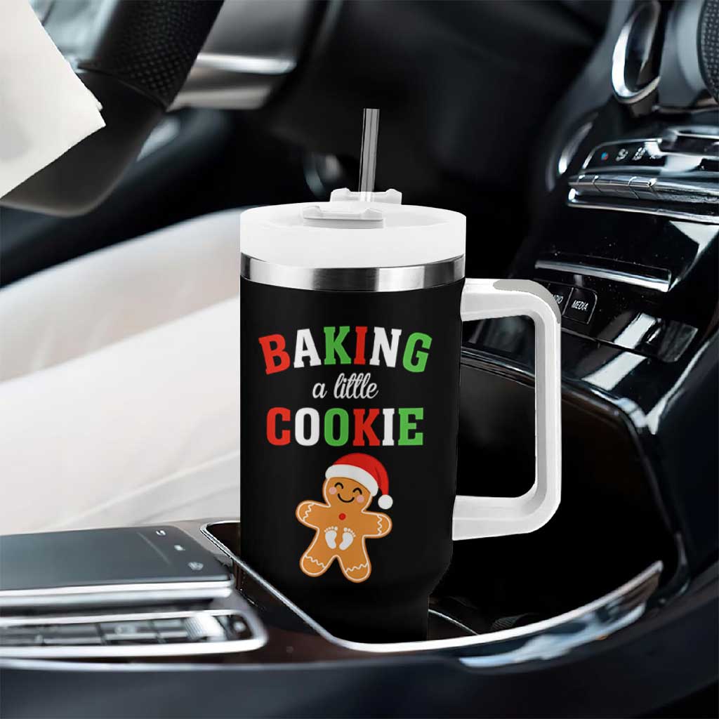 Christmas Pregnant Tumbler With Handle Baking A Little Cookie Maternity Pregnancy Announcement - Wonder Print Shop