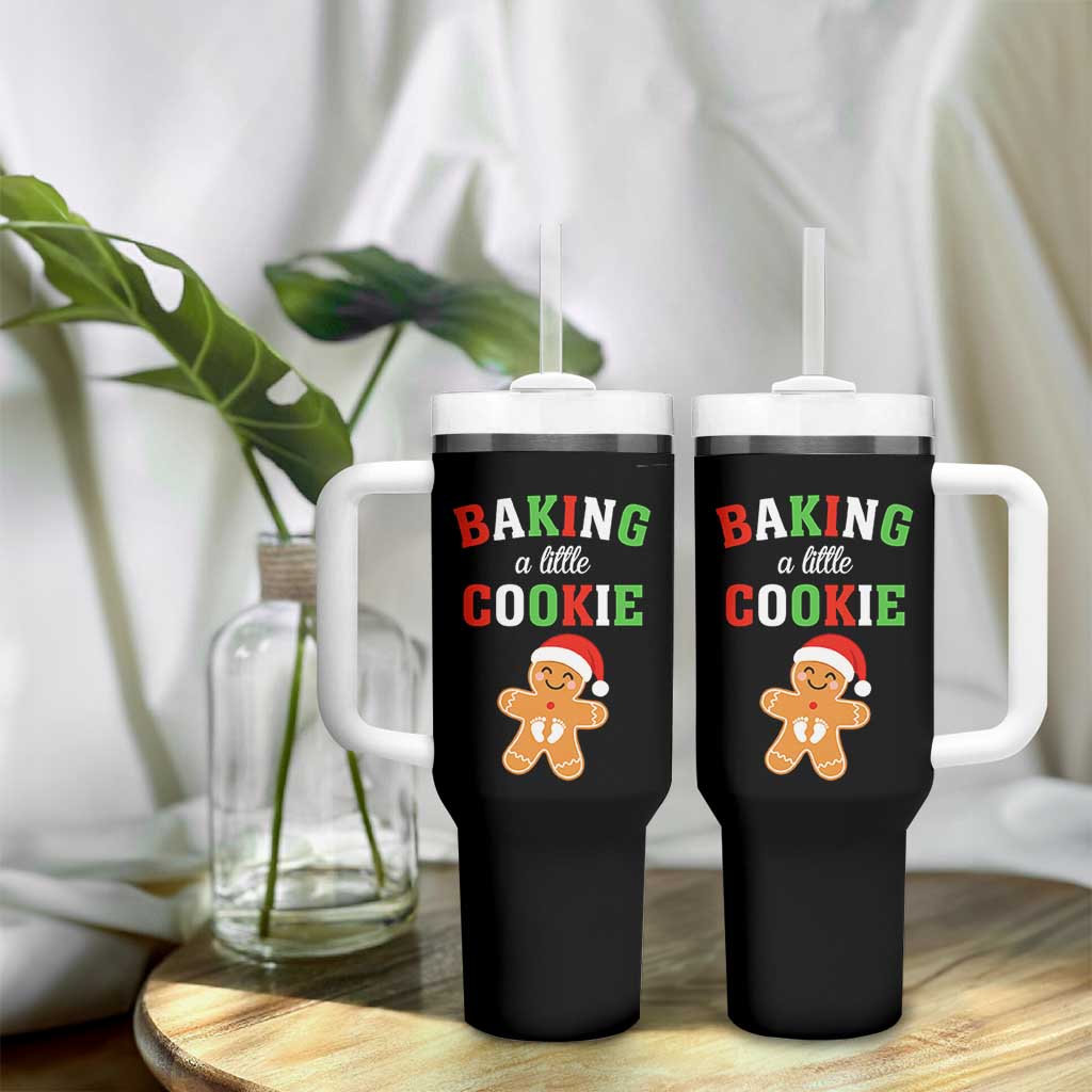 Christmas Pregnant Tumbler With Handle Baking A Little Cookie Maternity Pregnancy Announcement - Wonder Print Shop
