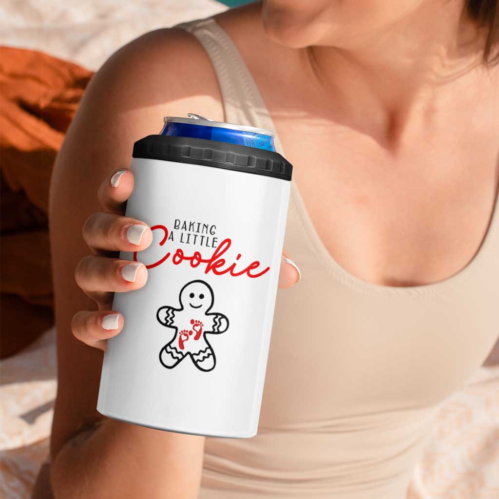 Christmas Pregnant 4 in 1 Can Cooler Tumbler Baking A Little Cookie Maternity Gingerbread - Wonder Print Shop