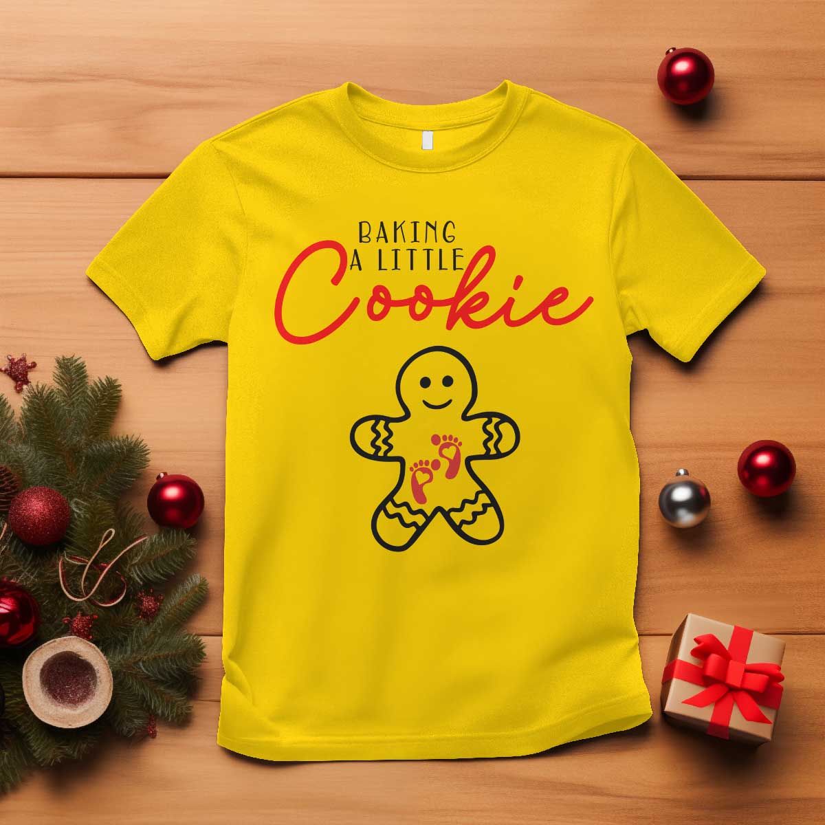 Christmas Pregnant T Shirt Baking A Little Cookie Maternity Gingerbread - Wonder Print Shop