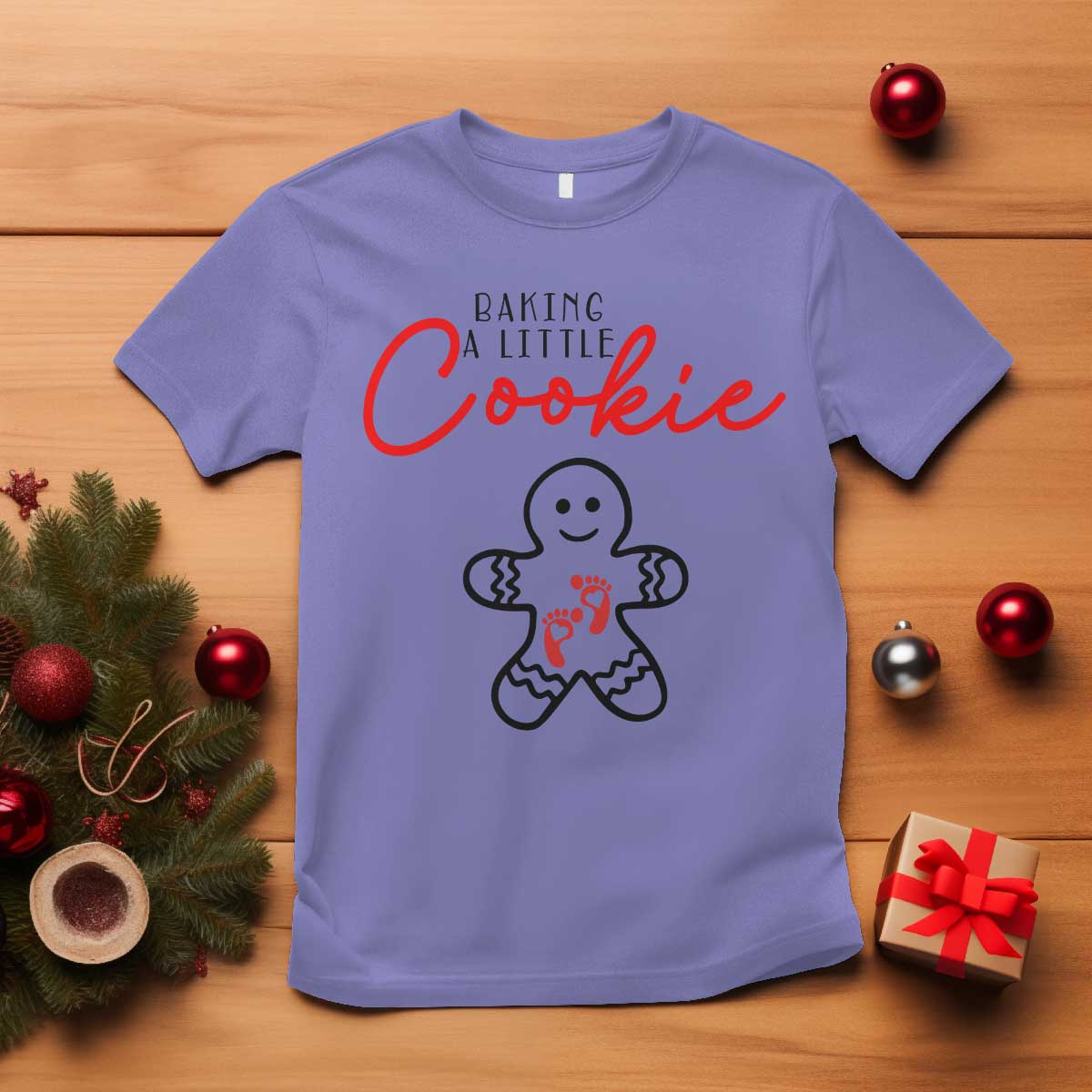 Christmas Pregnant T Shirt Baking A Little Cookie Maternity Gingerbread - Wonder Print Shop