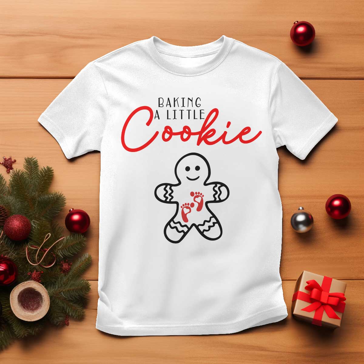 Christmas Pregnant T Shirt Baking A Little Cookie Maternity Gingerbread - Wonder Print Shop