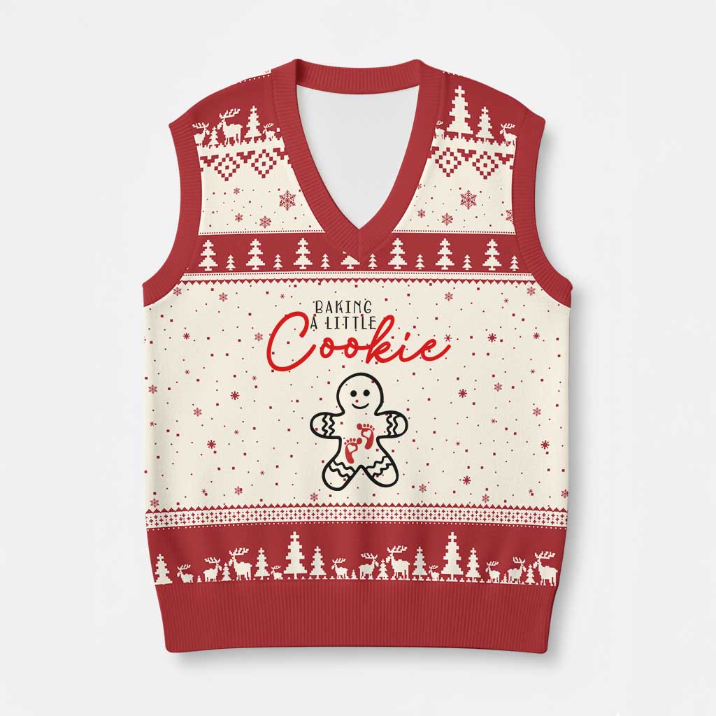 Xmas Pregnant V-Neck Knit Sweater Vest Baking A Little Cookie Maternity Gingerbread - Wonder Print Shop