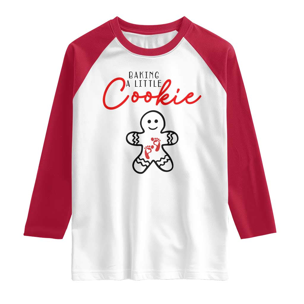 Christmas Pregnant Raglan Shirt Baking A Little Cookie Maternity Gingerbread - Wonder Print Shop