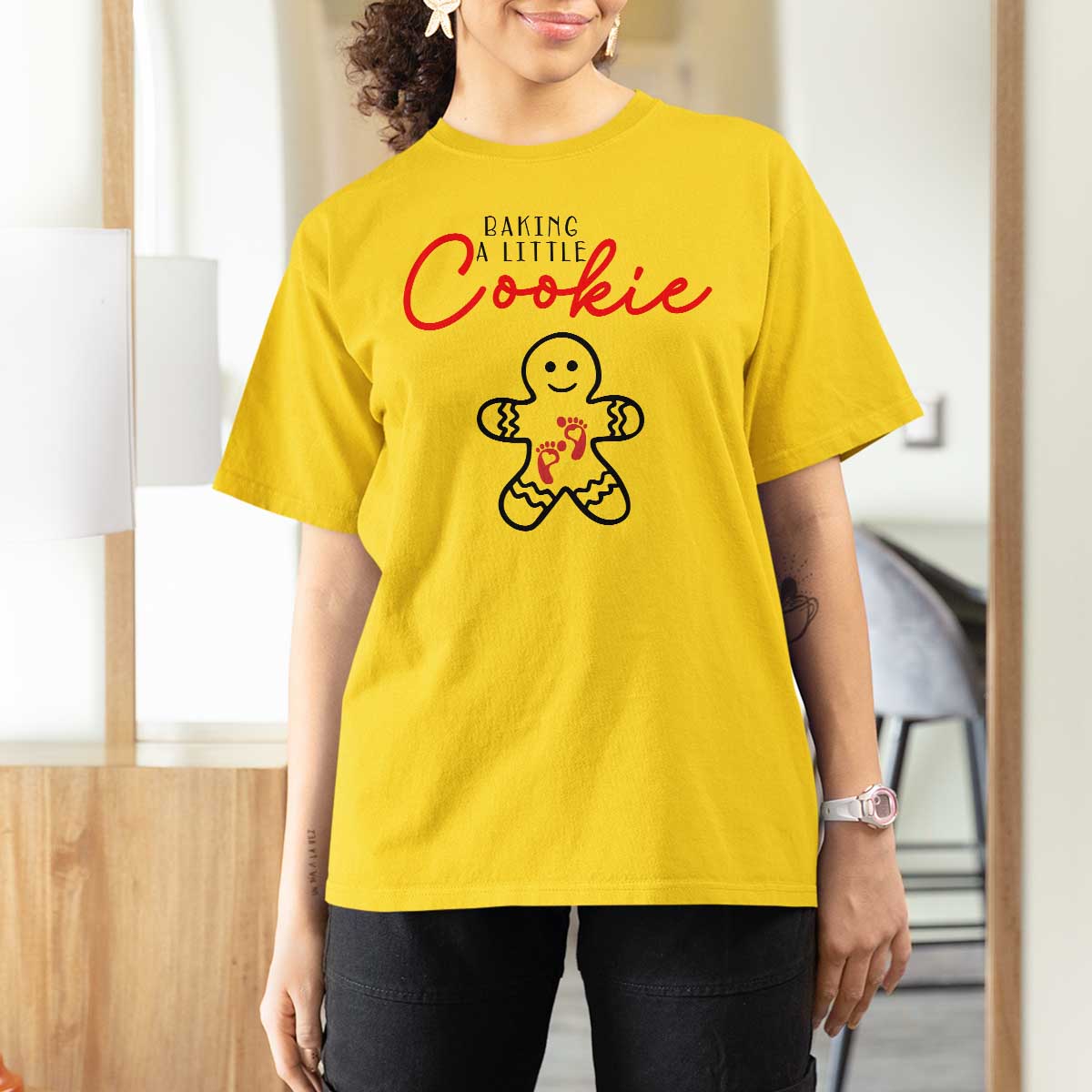 Christmas Pregnant T Shirt For Women Baking A Little Cookie Maternity Gingerbread - Wonder Print Shop