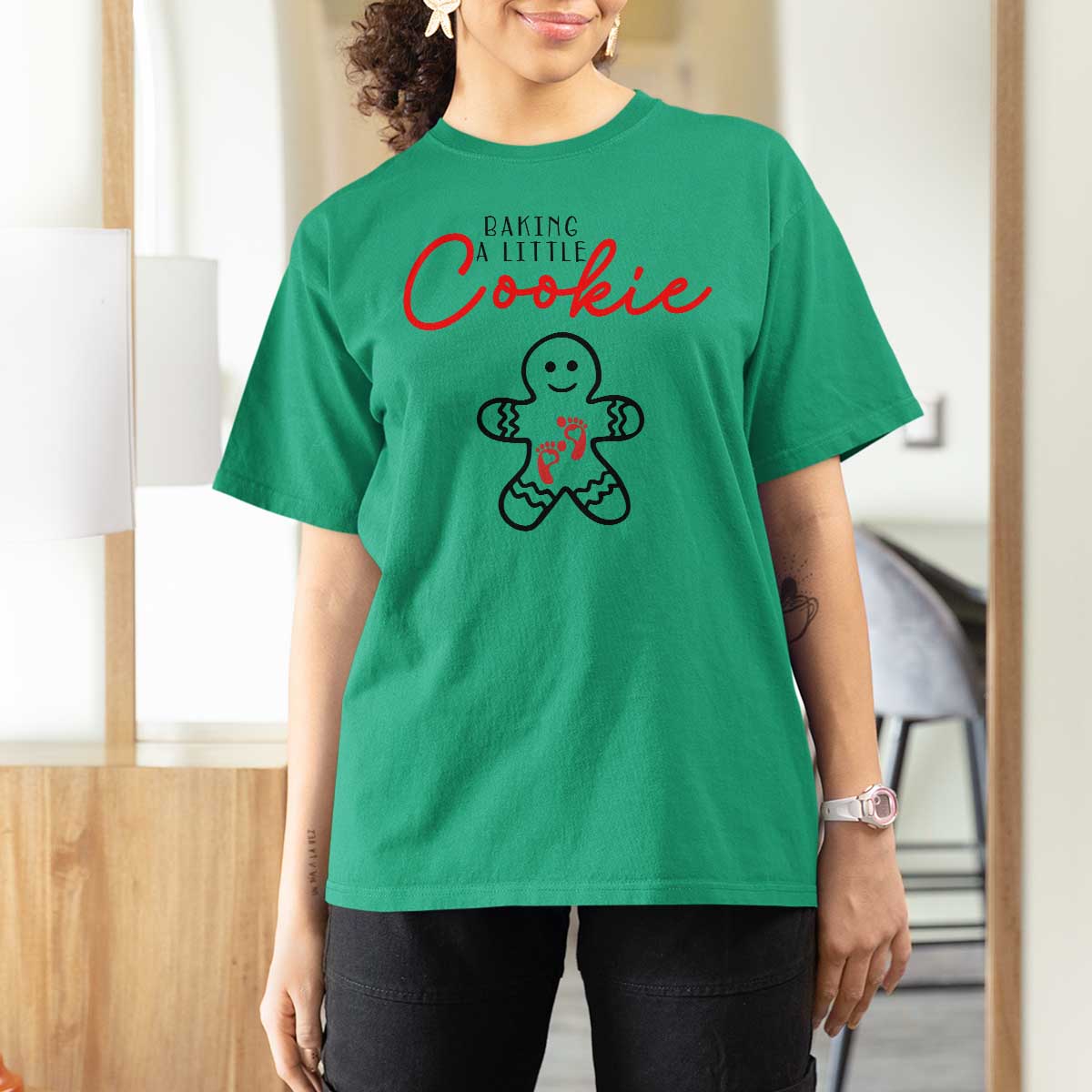 Christmas Pregnant T Shirt For Women Baking A Little Cookie Maternity Gingerbread - Wonder Print Shop