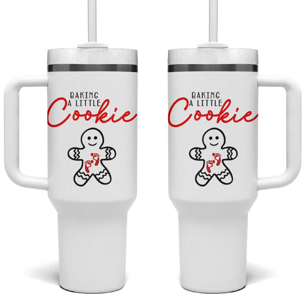 Christmas Pregnant Tumbler With Handle Baking A Little Cookie Maternity Gingerbread - Wonder Print Shop