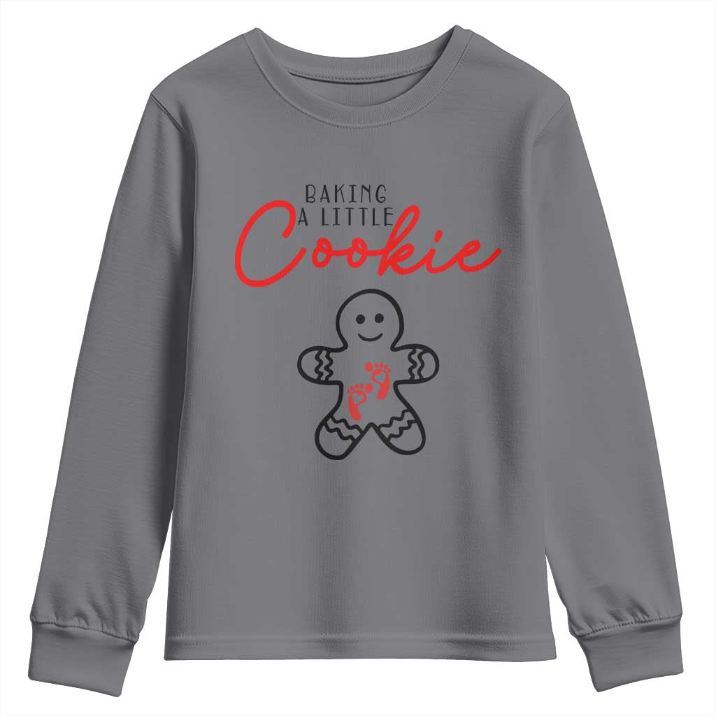 Christmas Pregnant Youth Sweatshirt Baking A Little Cookie Maternity Gingerbread - Wonder Print Shop