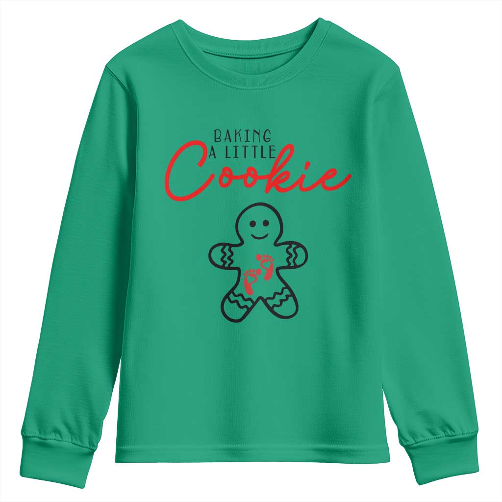 Christmas Pregnant Youth Sweatshirt Baking A Little Cookie Maternity Gingerbread - Wonder Print Shop