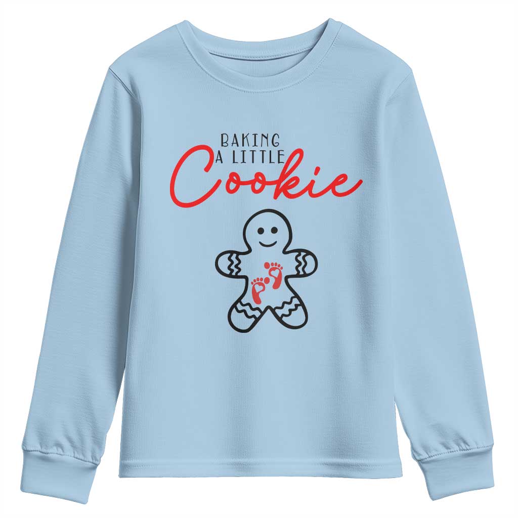 Christmas Pregnant Youth Sweatshirt Baking A Little Cookie Maternity Gingerbread - Wonder Print Shop