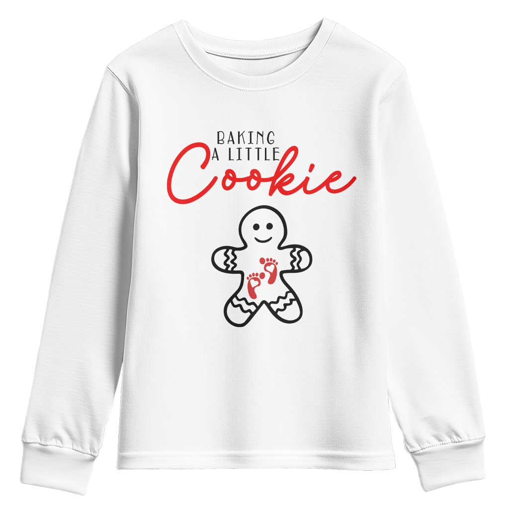 Christmas Pregnant Youth Sweatshirt Baking A Little Cookie Maternity Gingerbread - Wonder Print Shop