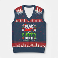 Dear Santa My Sister Did It Funny Xmas V-Neck Knit Sweater Vest Boys Girls Kids - Wonder Print Shop