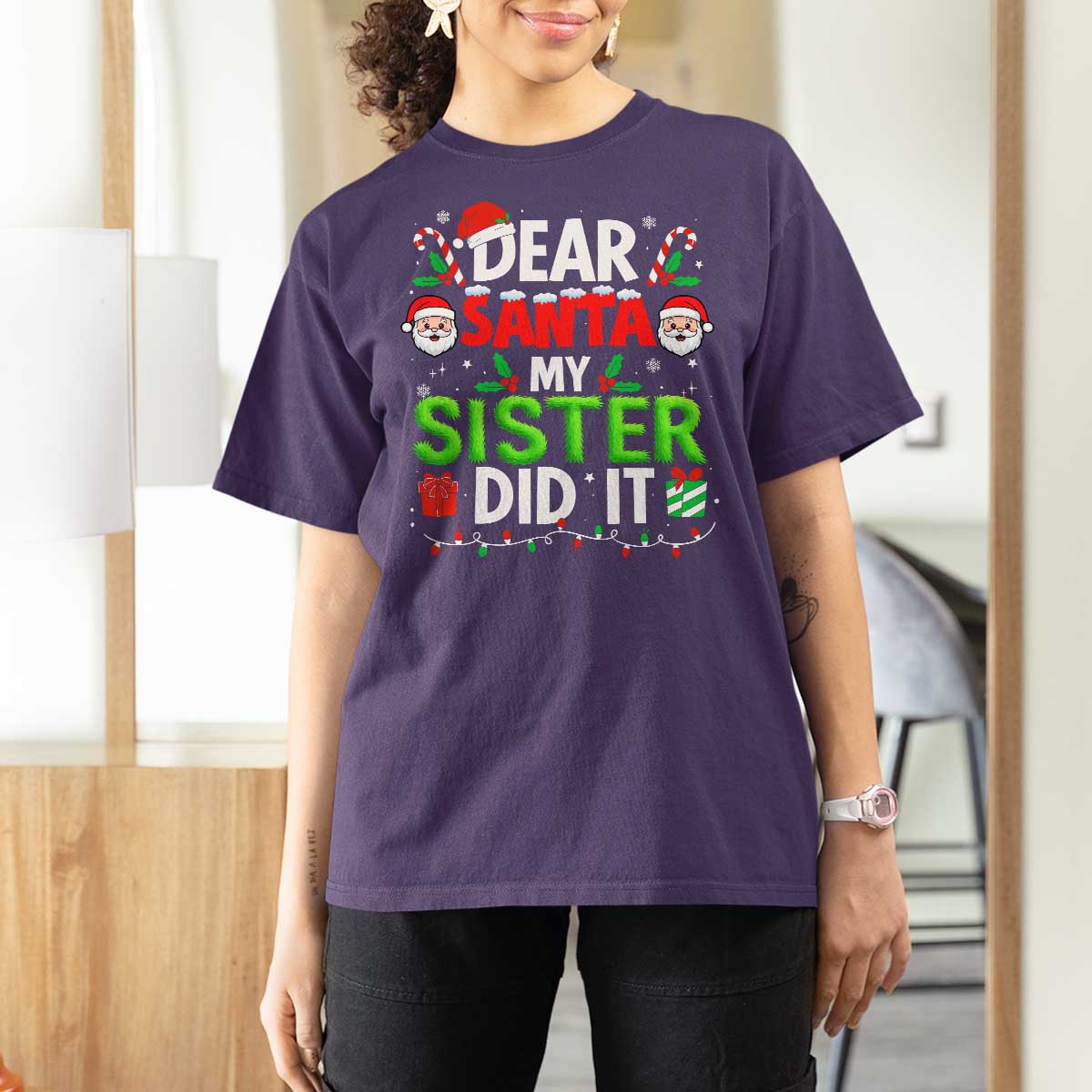 Dear Santa My Sister Did It Funny Christmas T Shirt For Women Boys Girls Kids - Wonder Print Shop