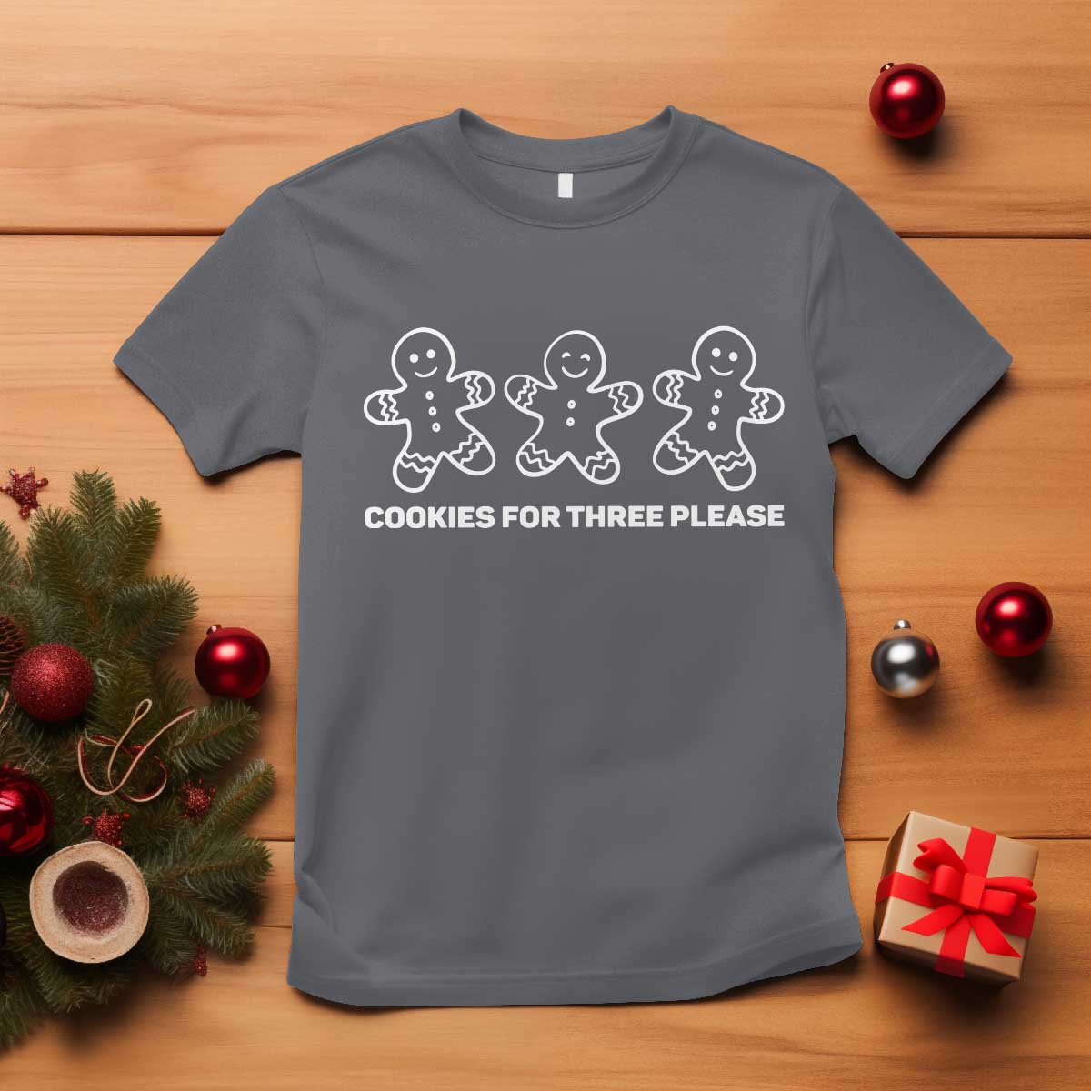 Cookies For Three Please Pregnancy Announcement Christmas T Shirt - Wonder Print Shop