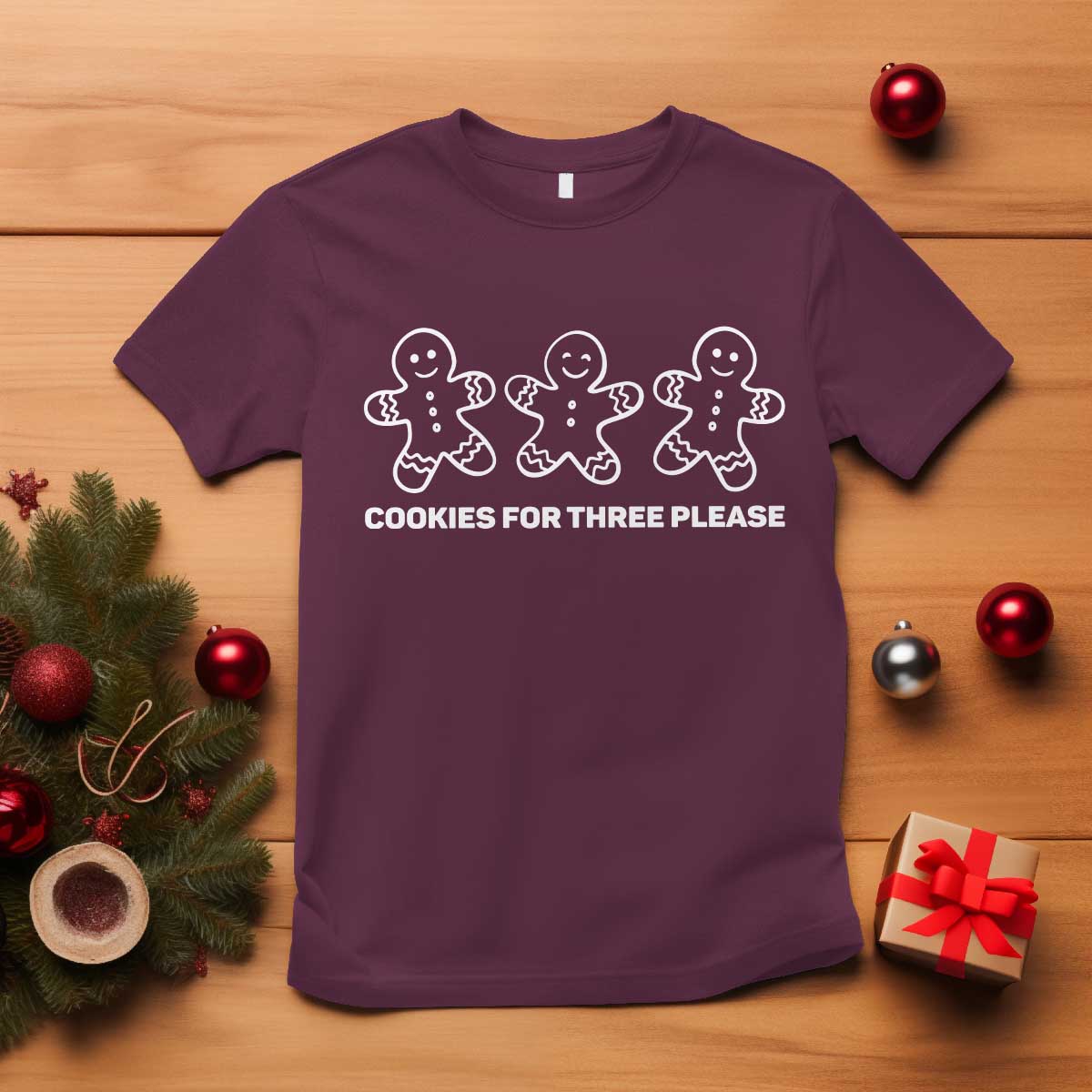 Cookies For Three Please Pregnancy Announcement Christmas T Shirt - Wonder Print Shop