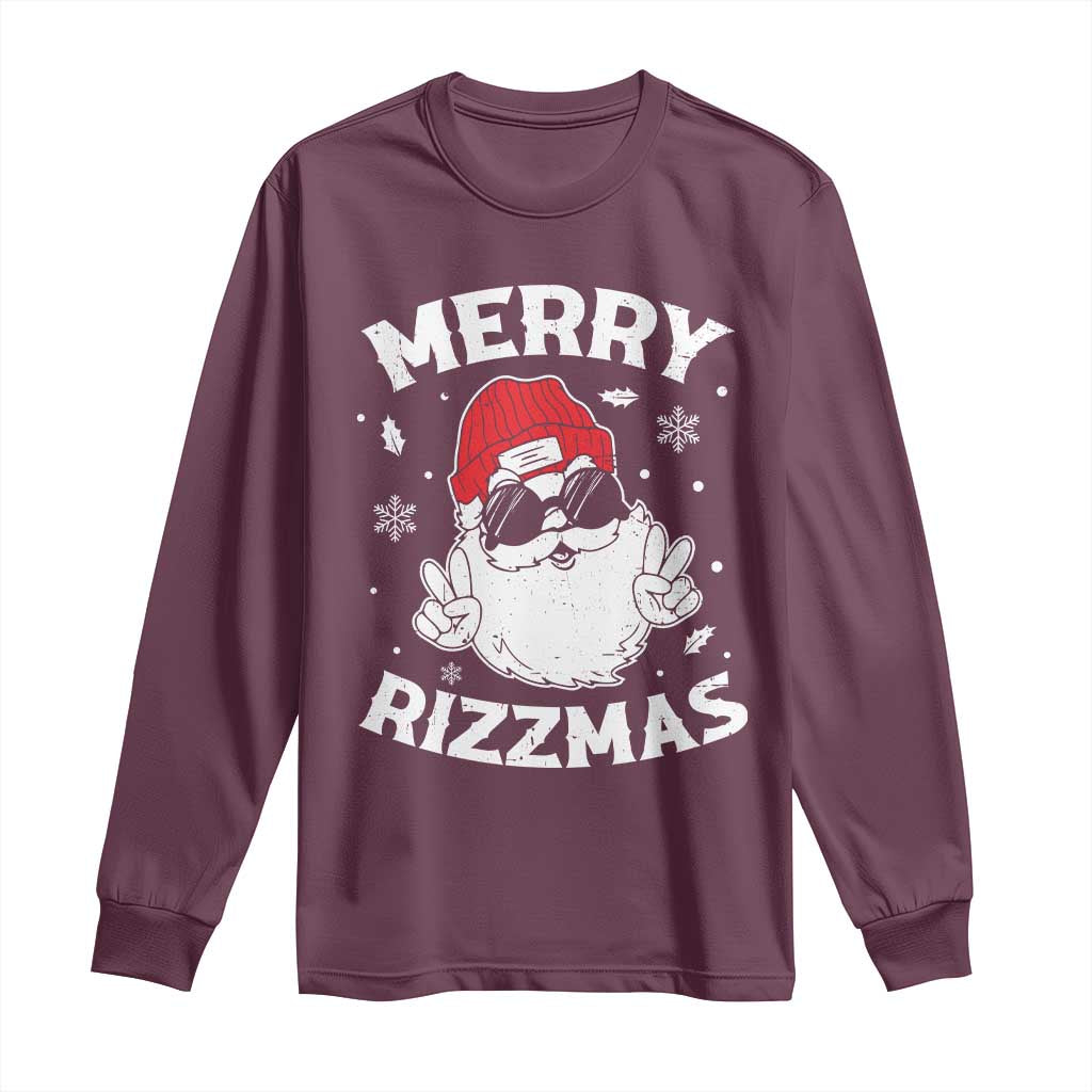 Funny Christmas Santa Long Sleeve Shirt Merry Rizzmas Kids Teens School