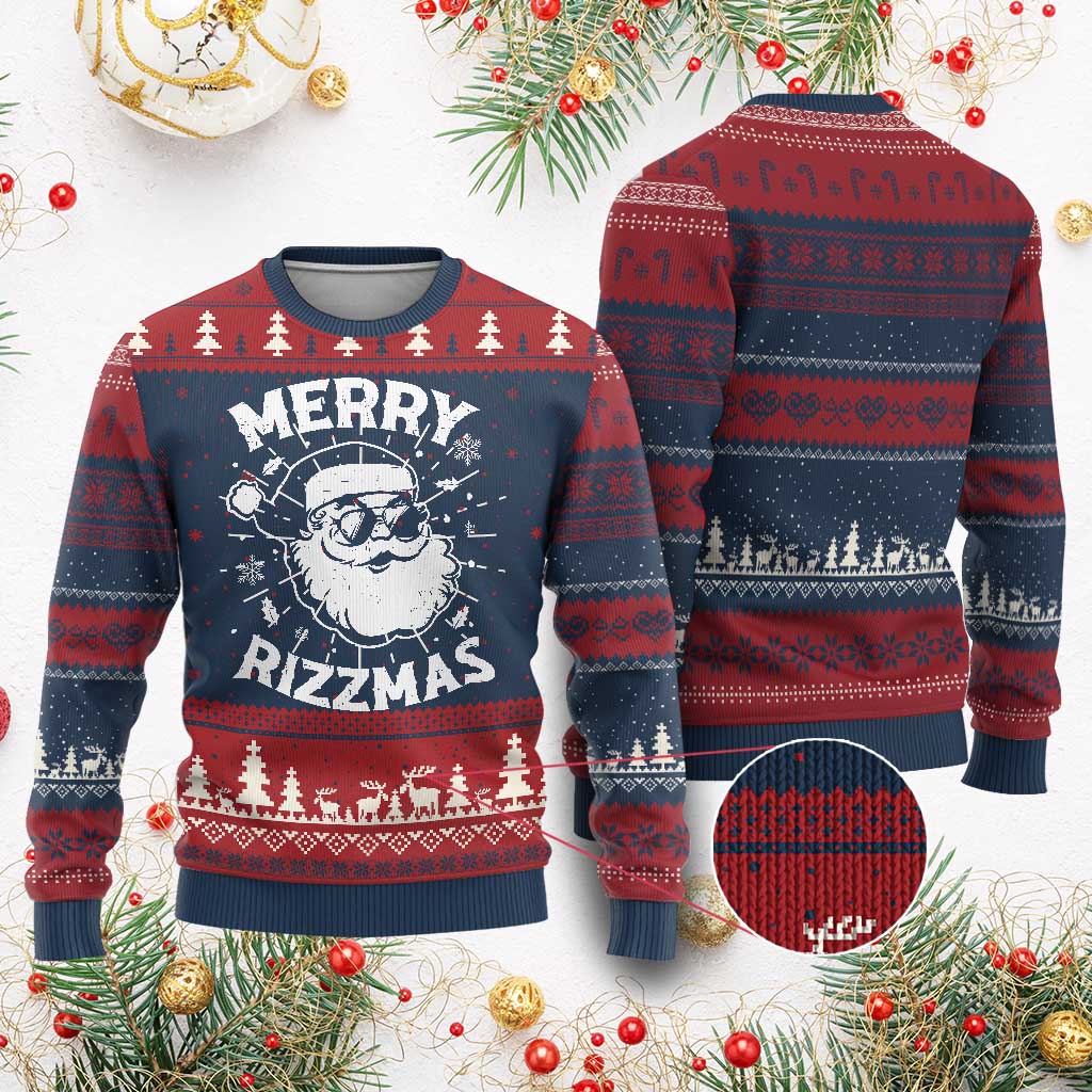 Funny Xmas Santa Claus Ugly Christmas Sweater Merry Rizzmas Kids Teens School - Wonder Print Shop