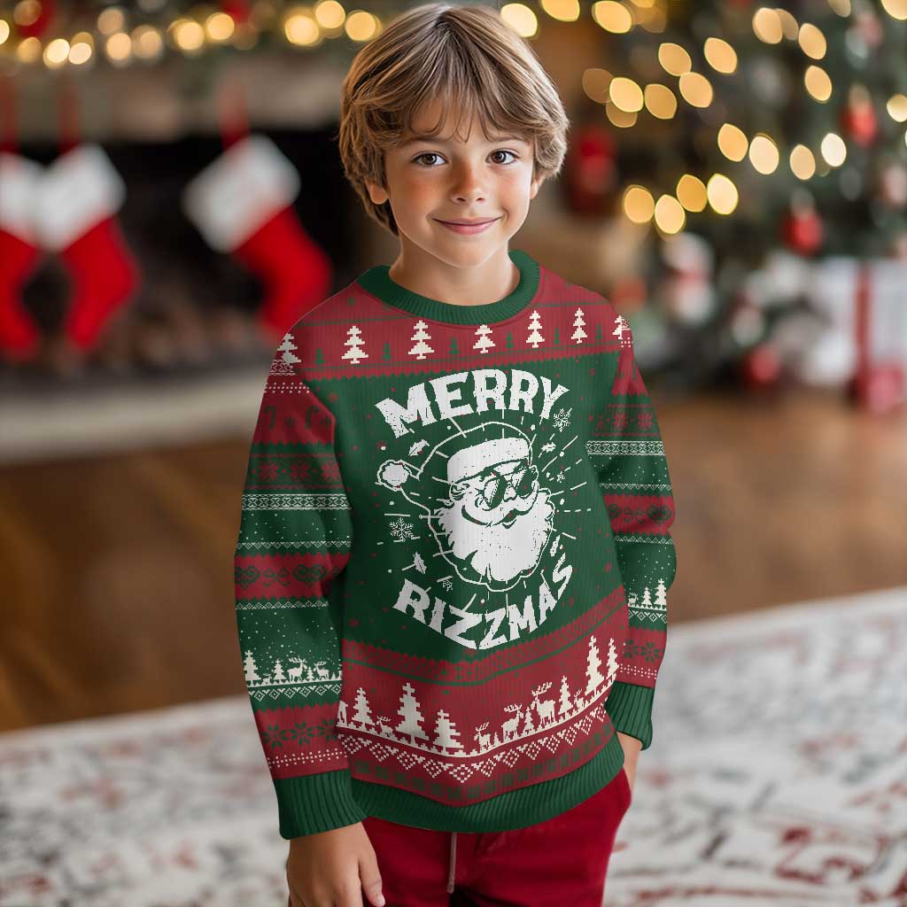 Funny Xmas Santa Claus Ugly Christmas Sweater Merry Rizzmas Kids Teens School - Wonder Print Shop