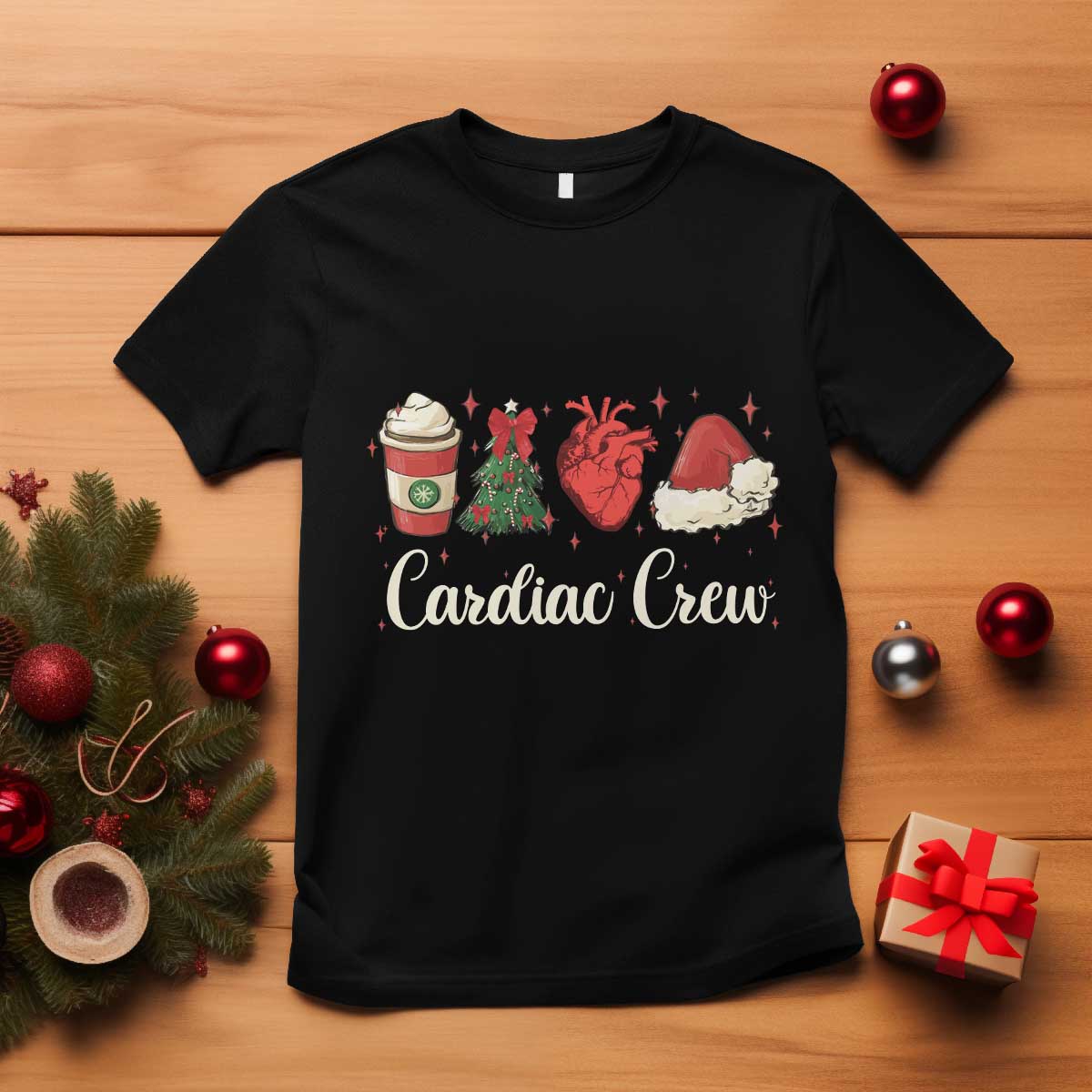 Christmas Cardiac Nurse T Shirt Cardiac Crew Anatomical Xmas Heart Anatomy Tree Bow - Wonder Print Shop