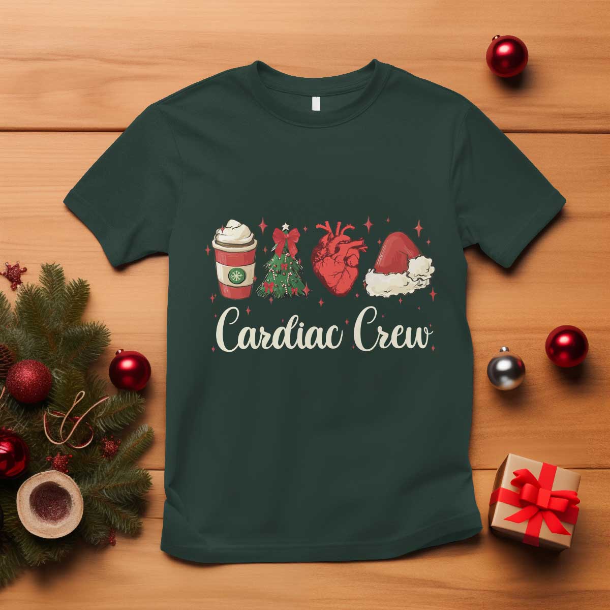 Christmas Cardiac Nurse T Shirt Cardiac Crew Anatomical Xmas Heart Anatomy Tree Bow - Wonder Print Shop