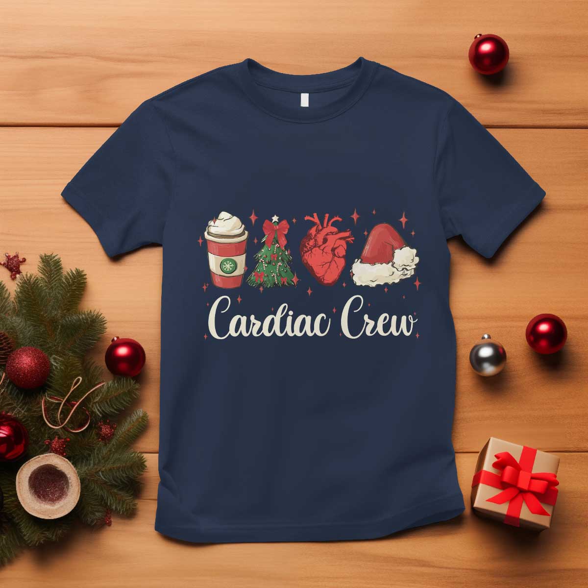 Christmas Cardiac Nurse T Shirt Cardiac Crew Anatomical Xmas Heart Anatomy Tree Bow - Wonder Print Shop