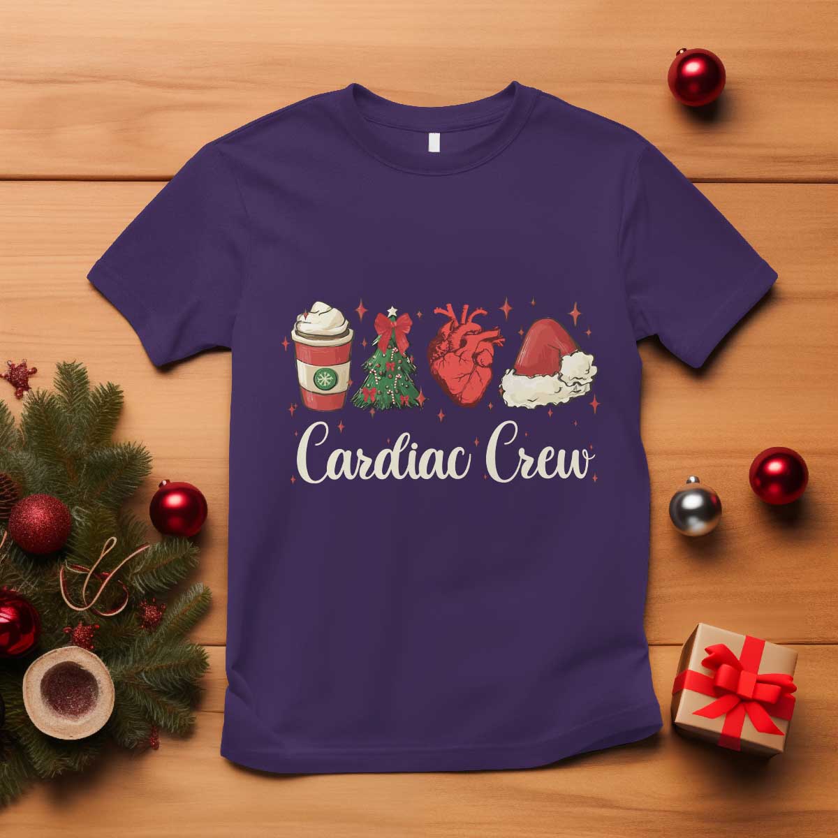 Christmas Cardiac Nurse T Shirt Cardiac Crew Anatomical Xmas Heart Anatomy Tree Bow - Wonder Print Shop