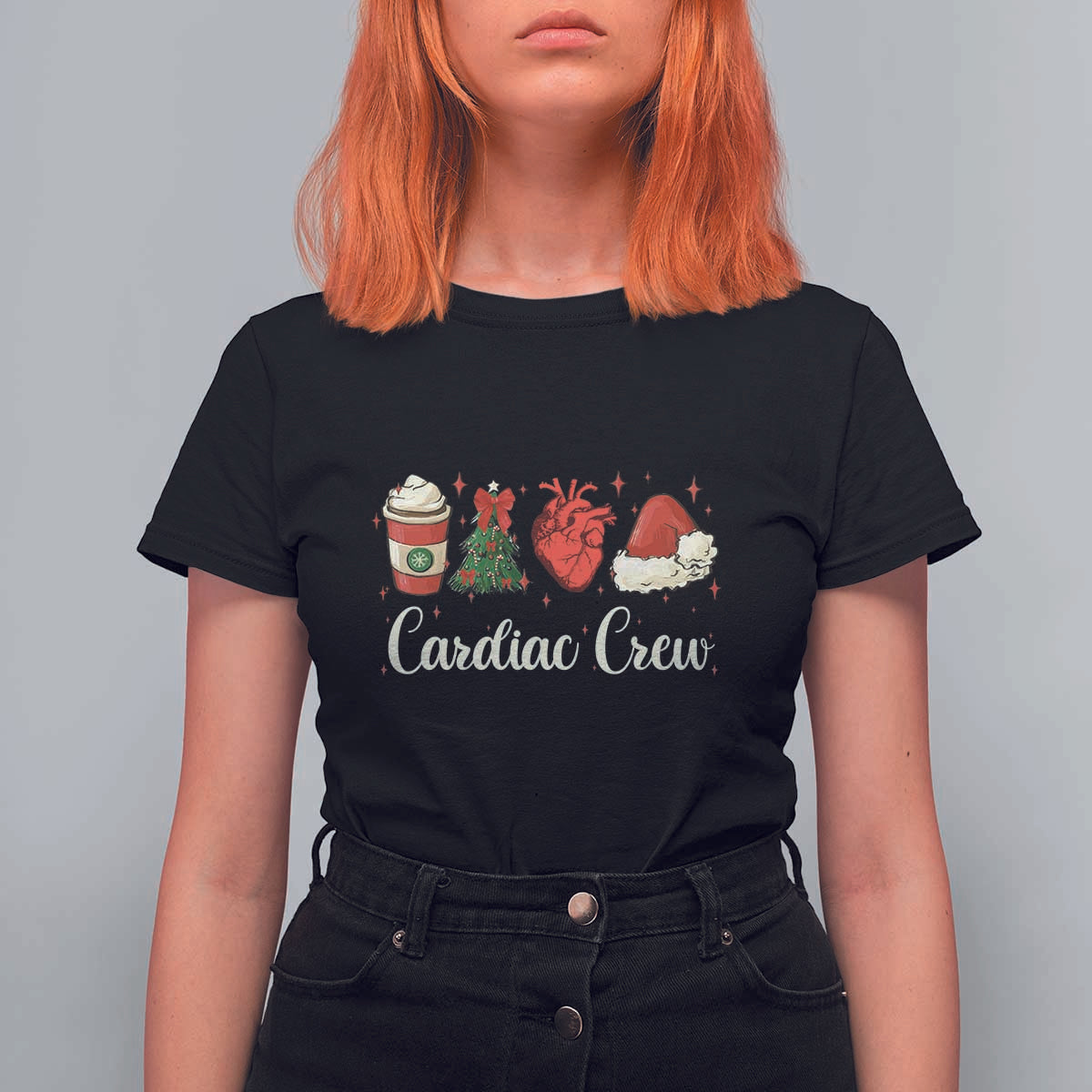 Christmas Cardiac Nurse T Shirt For Women Cardiac Crew Anatomical Xmas Heart Anatomy Tree Bow - Wonder Print Shop