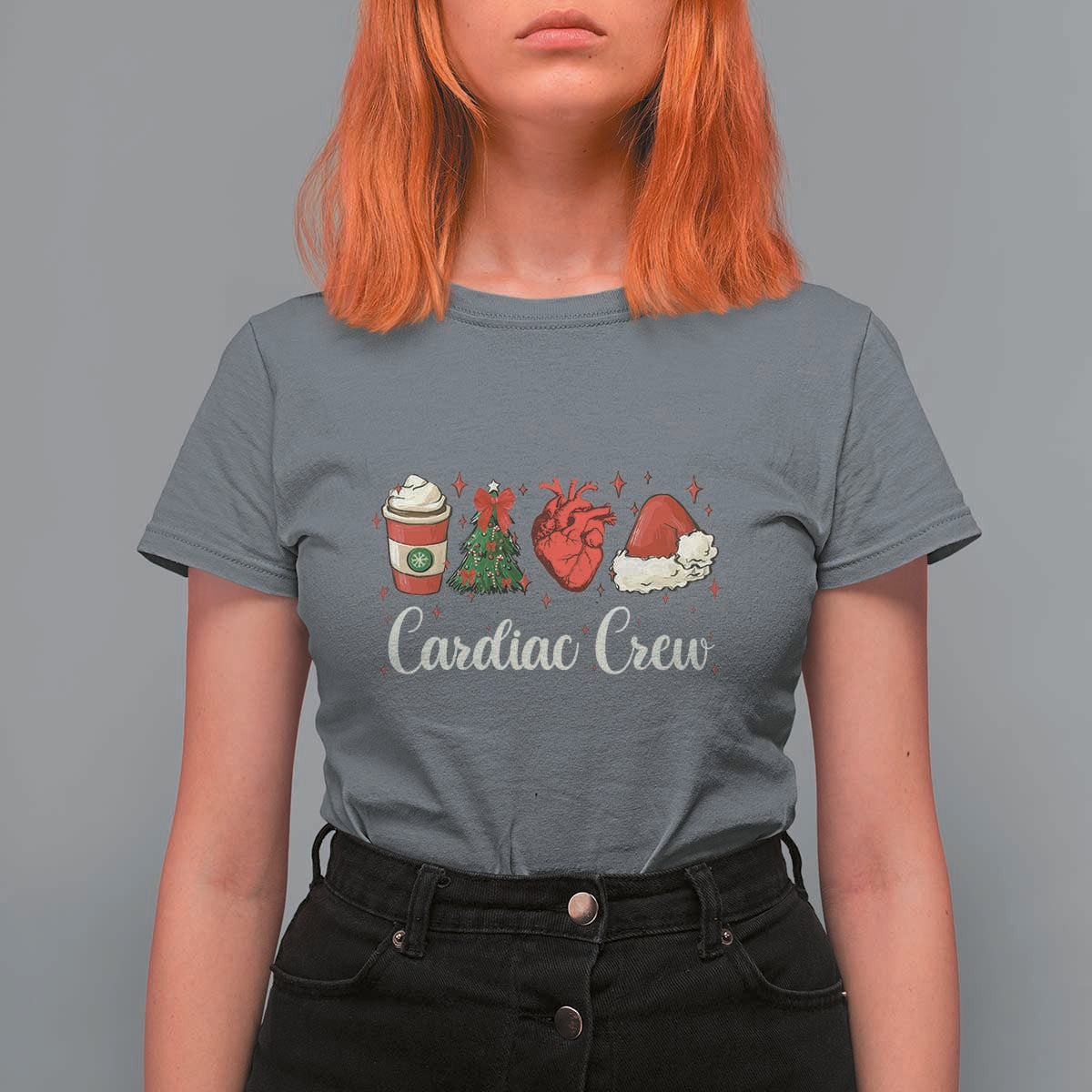 Christmas Cardiac Nurse T Shirt For Women Cardiac Crew Anatomical Xmas Heart Anatomy Tree Bow - Wonder Print Shop