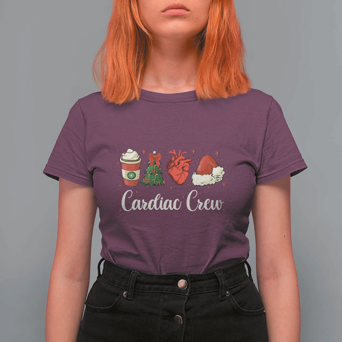 Christmas Cardiac Nurse T Shirt For Women Cardiac Crew Anatomical Xmas Heart Anatomy Tree Bow - Wonder Print Shop
