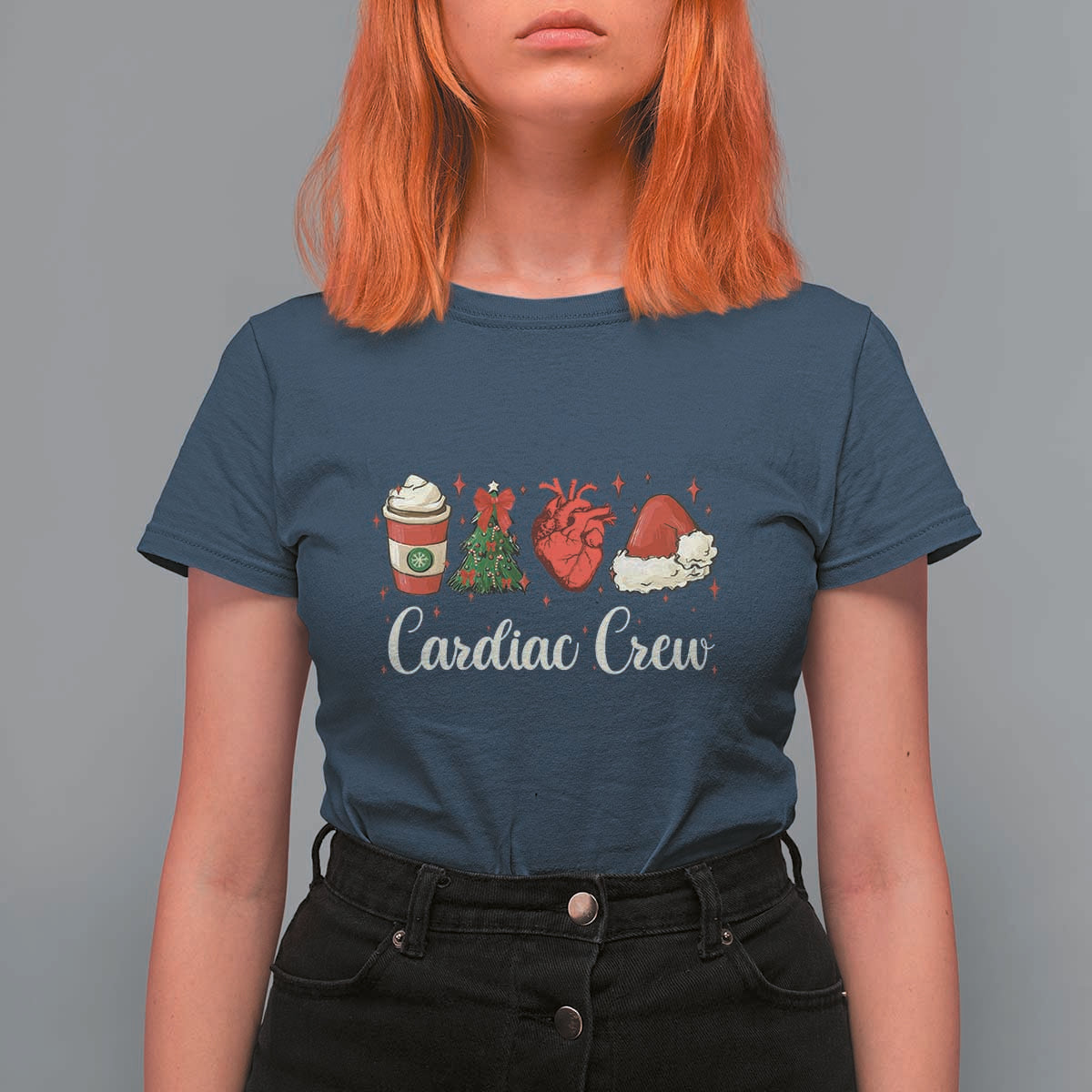 Christmas Cardiac Nurse T Shirt For Women Cardiac Crew Anatomical Xmas Heart Anatomy Tree Bow - Wonder Print Shop