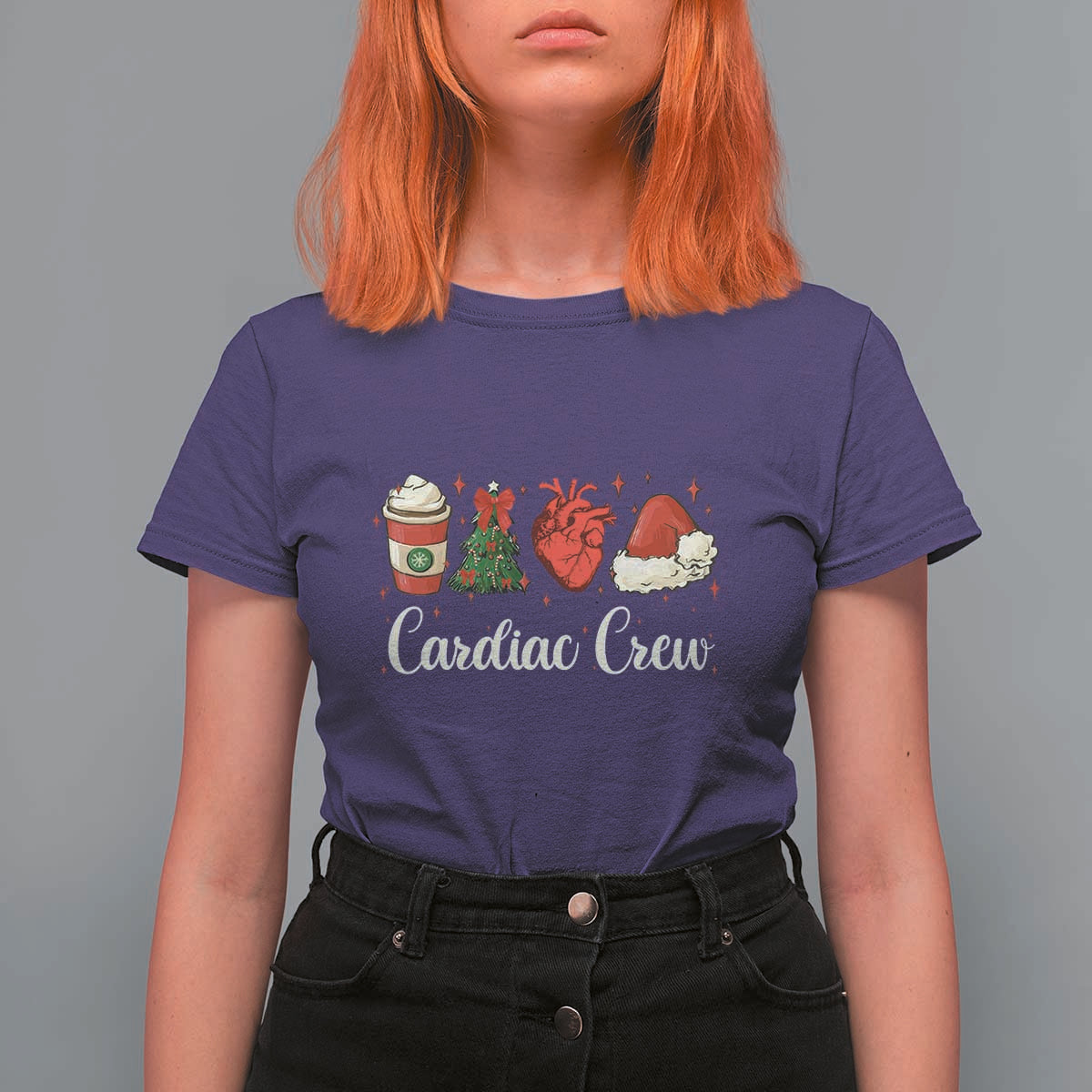 Christmas Cardiac Nurse T Shirt For Women Cardiac Crew Anatomical Xmas Heart Anatomy Tree Bow - Wonder Print Shop