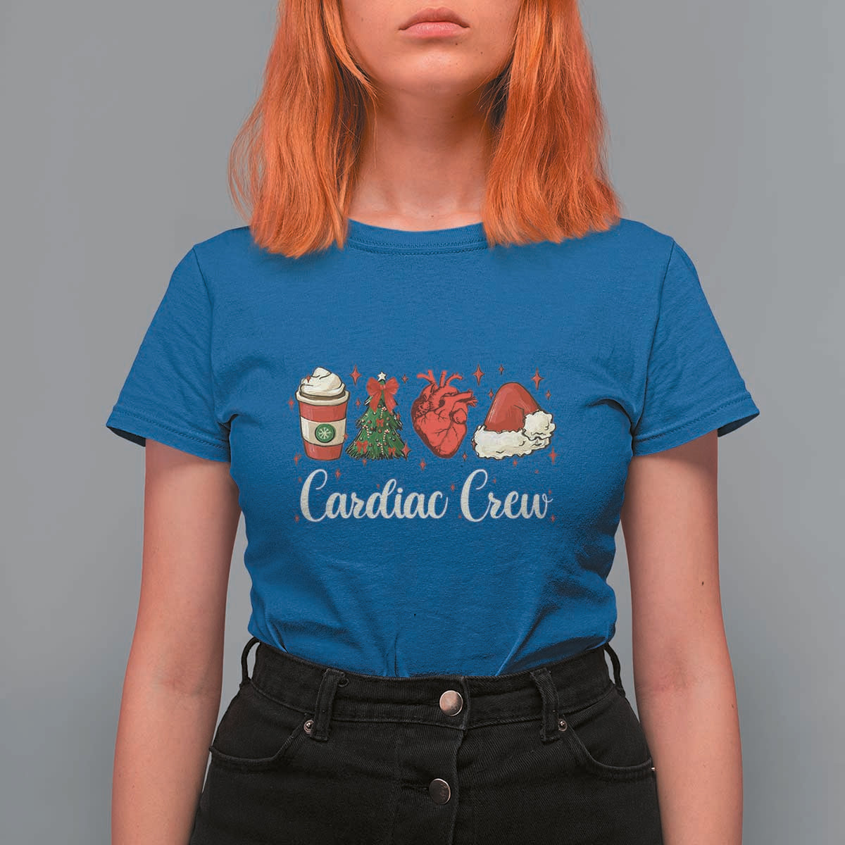 Christmas Cardiac Nurse T Shirt For Women Cardiac Crew Anatomical Xmas Heart Anatomy Tree Bow - Wonder Print Shop