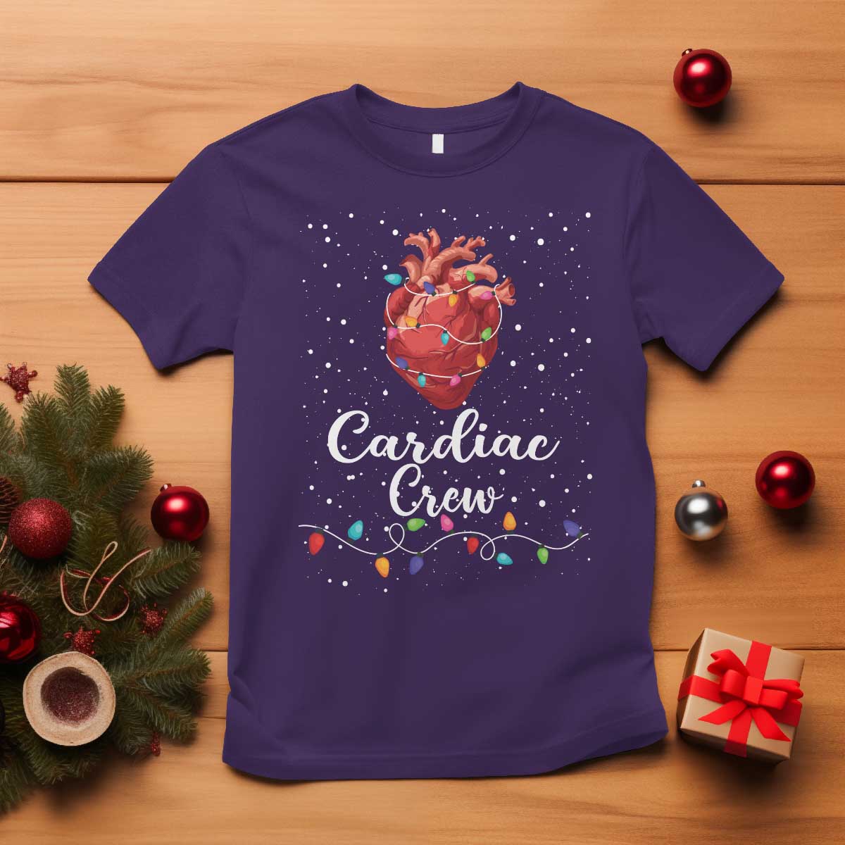 Christmas Cardiac Nurse T Shirt Cardiac Crew Anatomical Anatomy Xmas Heart With Lights - Wonder Print Shop
