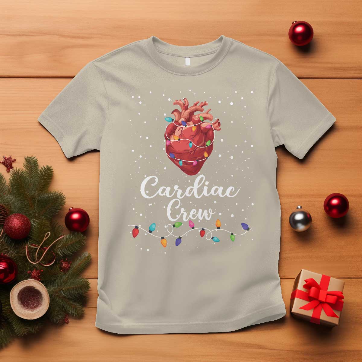 Christmas Cardiac Nurse T Shirt Cardiac Crew Anatomical Anatomy Xmas Heart With Lights - Wonder Print Shop
