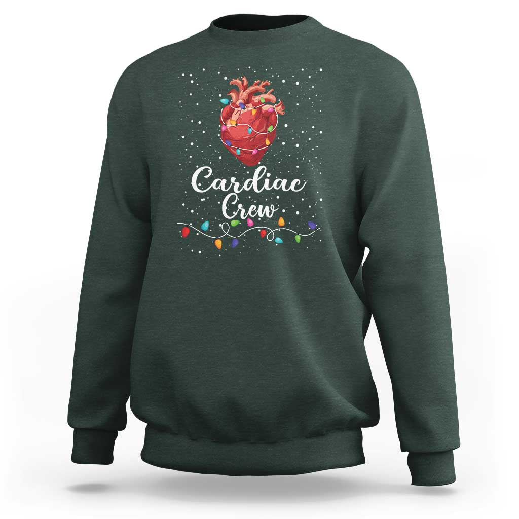 Christmas Cardiac Nurse Sweatshirt Cardiac Crew Anatomical Anatomy Xmas Heart With Lights - Wonder Print Shop