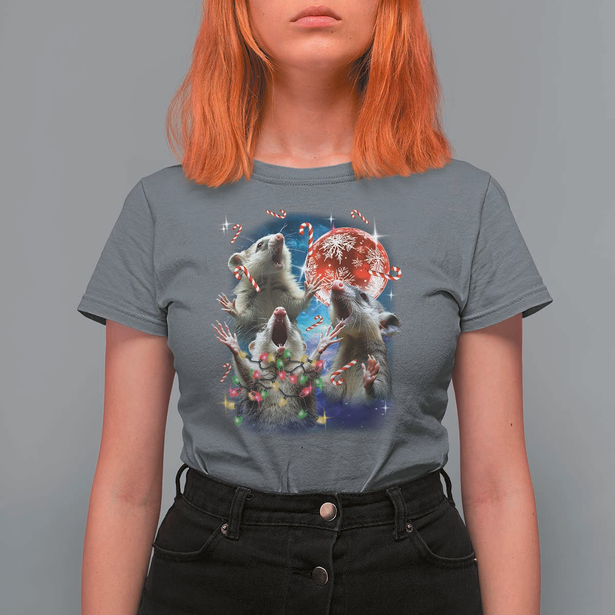 Possum Christmas T Shirt For Women 3 Opossum Possum Funny Weird Cursed Meme - Wonder Print Shop