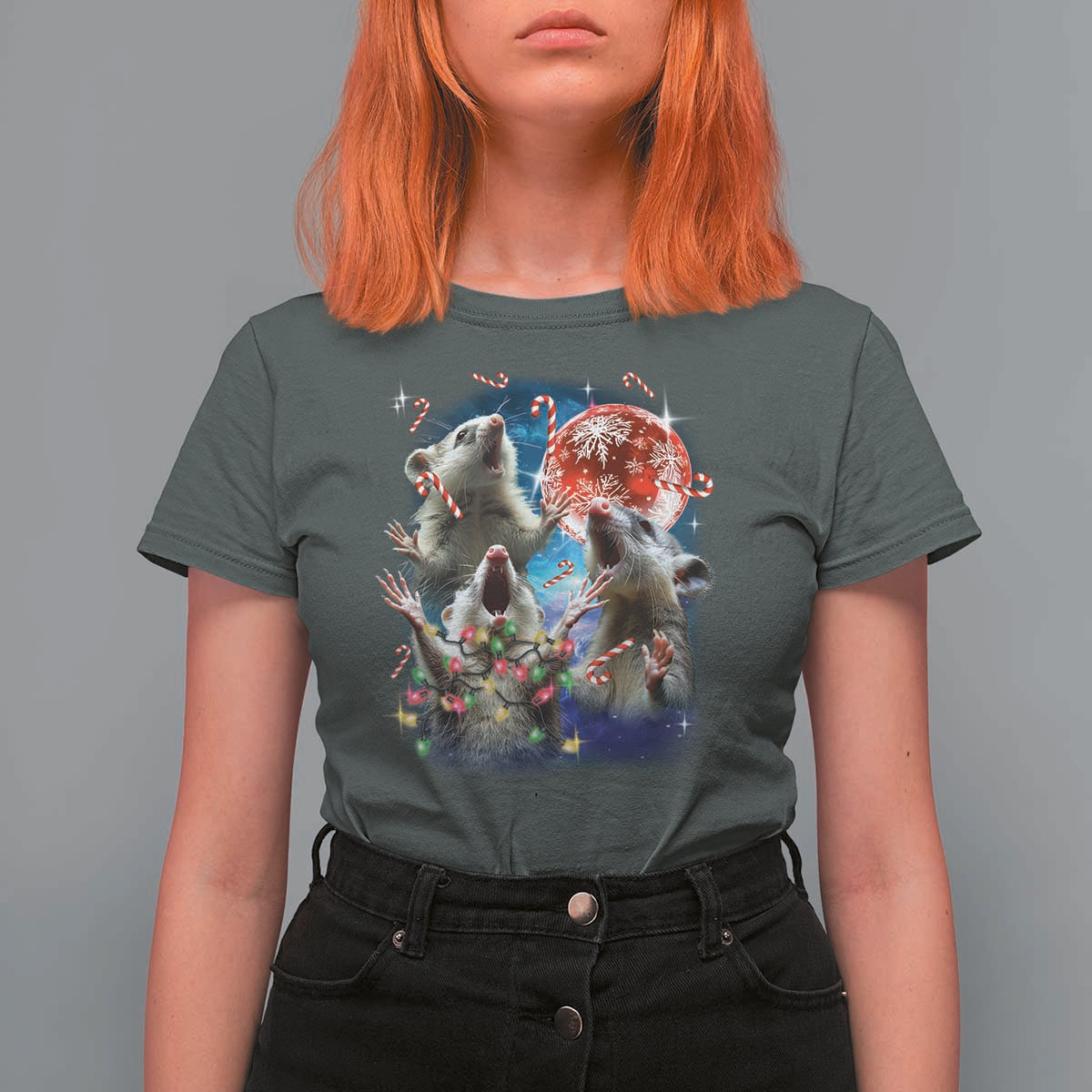 Possum Christmas T Shirt For Women 3 Opossum Possum Funny Weird Cursed Meme - Wonder Print Shop