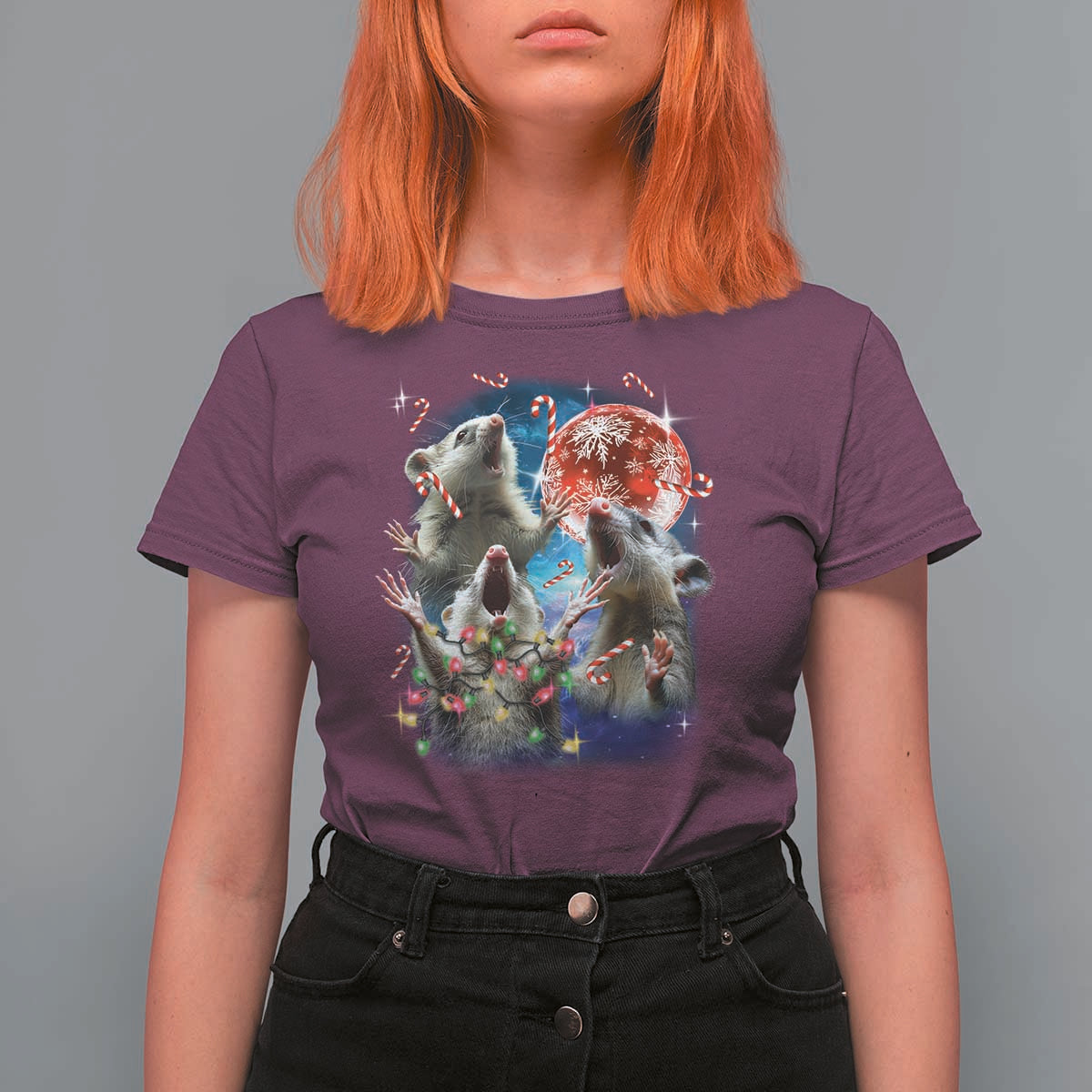 Possum Christmas T Shirt For Women 3 Opossum Possum Funny Weird Cursed Meme - Wonder Print Shop
